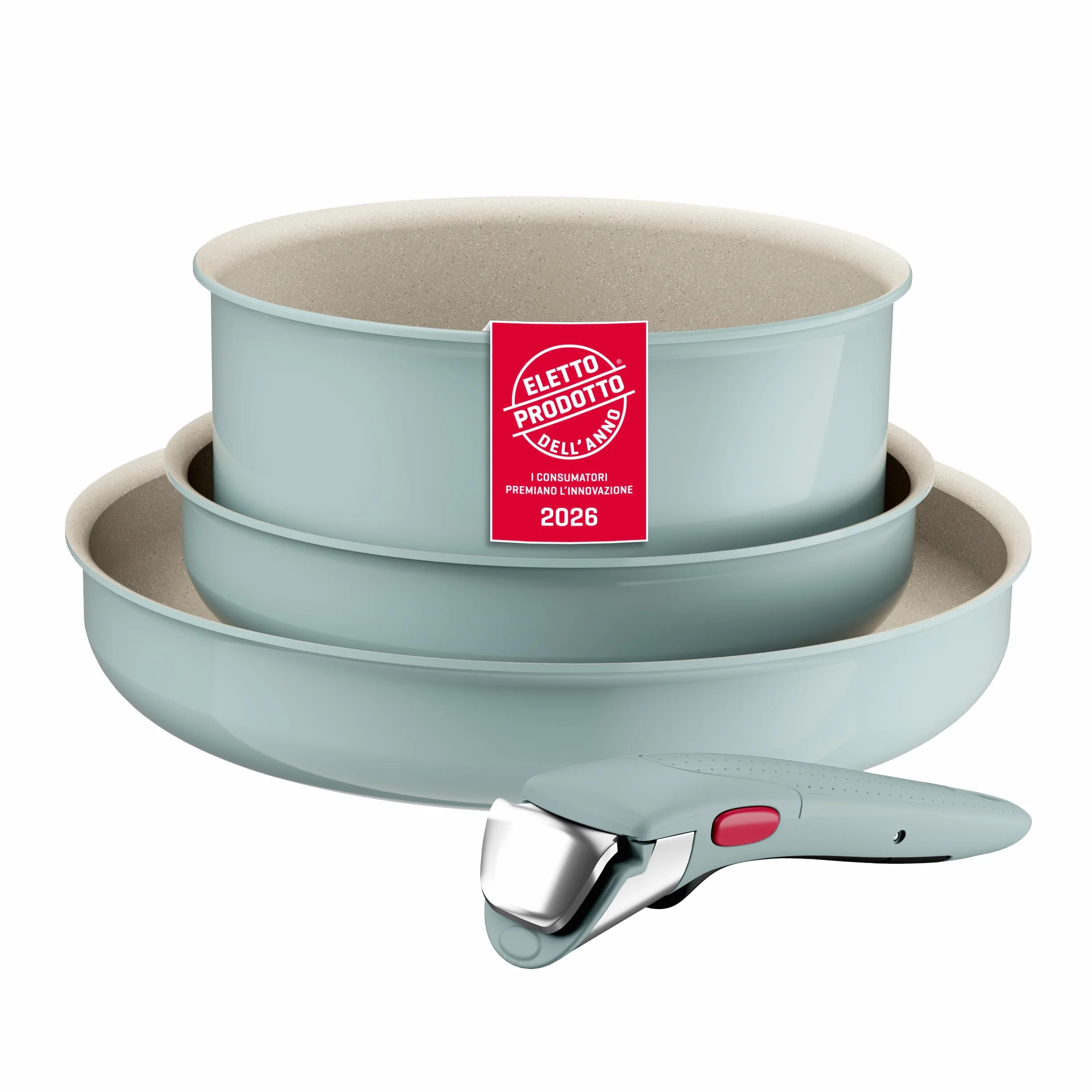 Lagostina Ingenio Pastel Set di Padelle Antiaderenti 4 Pezzi con Manico Rimovibile Compatibili Induzione Forno