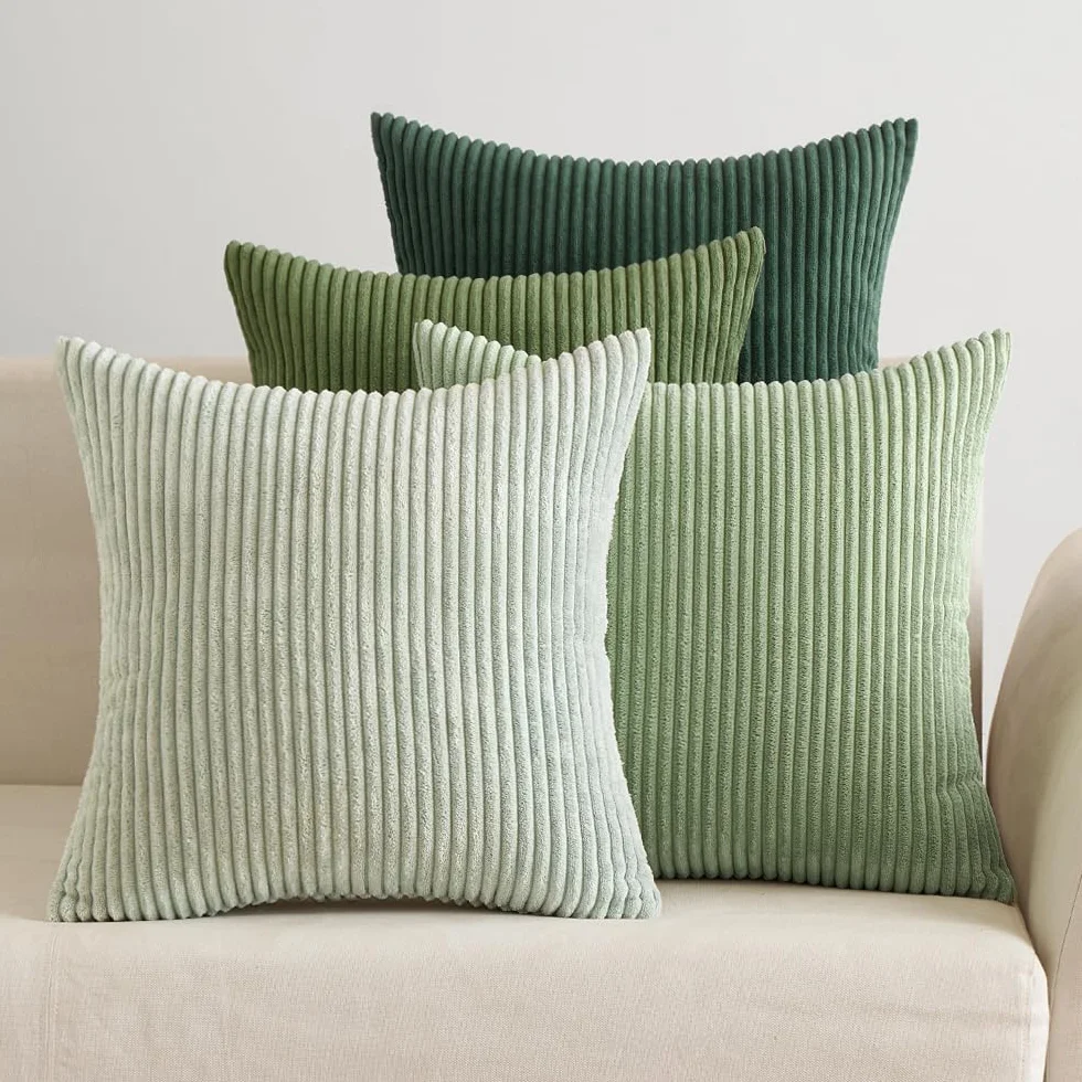EMEMA Fodere Cuscini in Velluto a Coste 50x50cm Confezione da 4 Verde-salvia