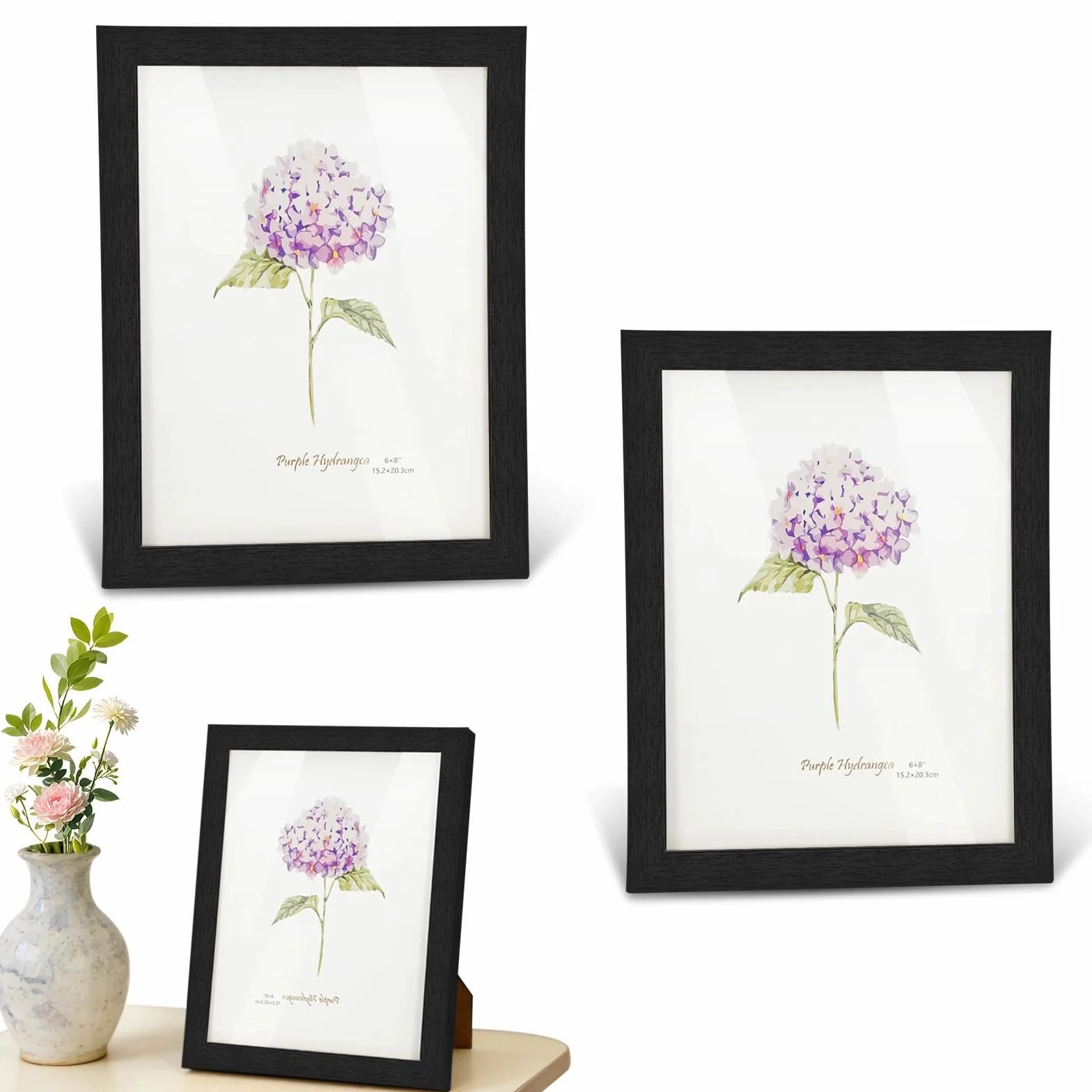 set da 3 Cornice portafoto 15x20 cm in legno nero, stile moderno per foto poster e stampe design minimal, per casa ufficio galleria montaggio verticale o orizzontale elegante e senza tempo