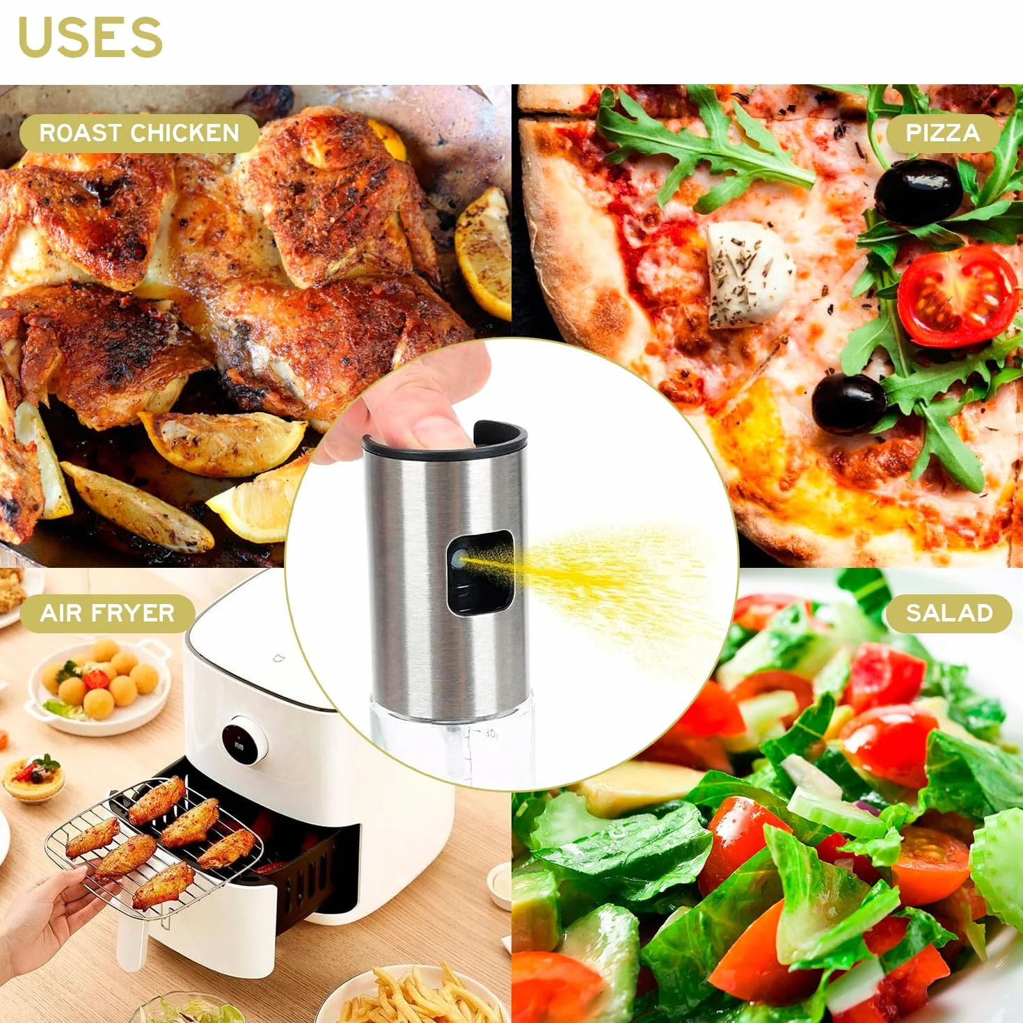 edihome Oliera Spruzzino Olio per Friggitrice Aria 100 ml Spray Nebulizzatore Acciaio Inox