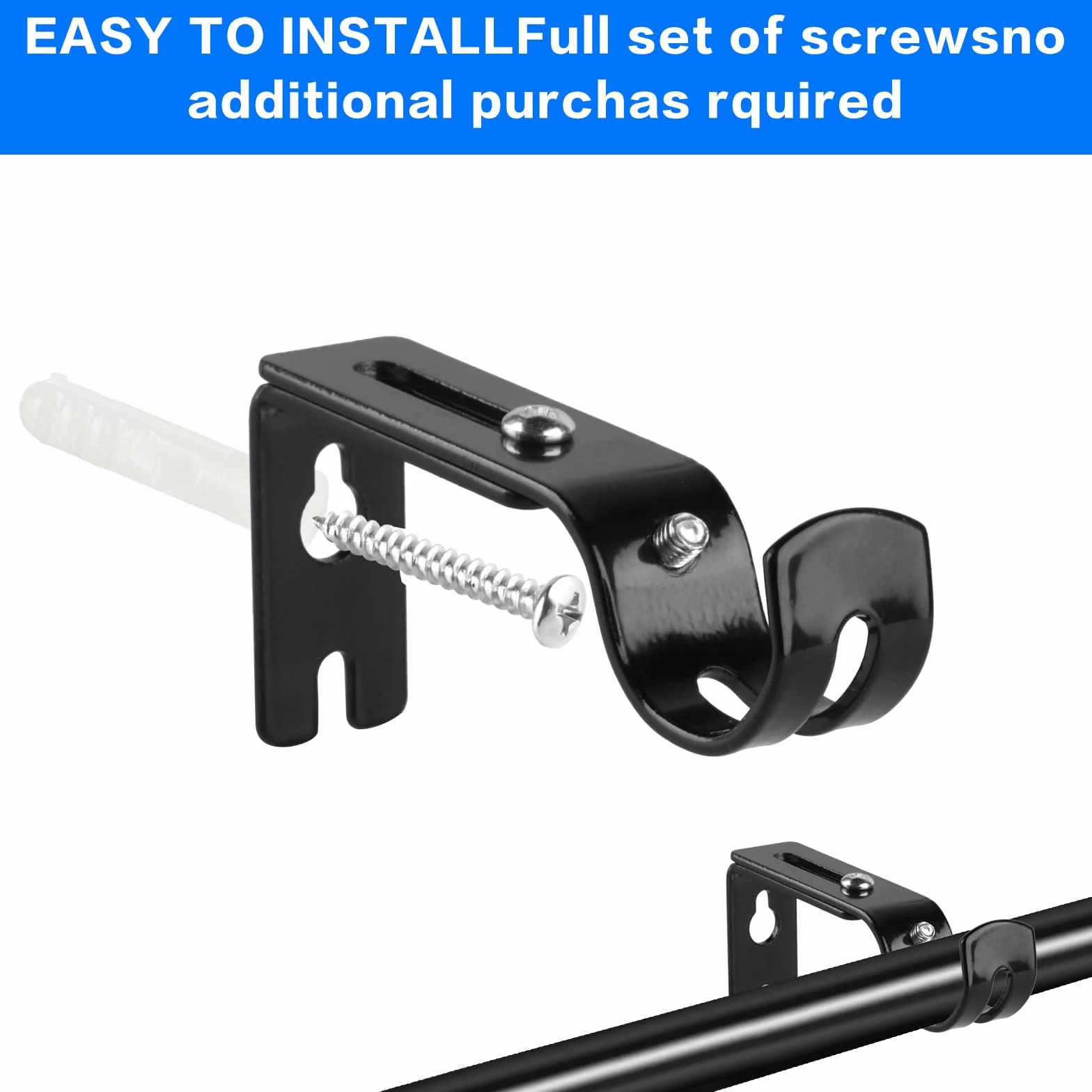 Staffe da parete in metallo nero per aste tende resistenti regolabili 25 mm