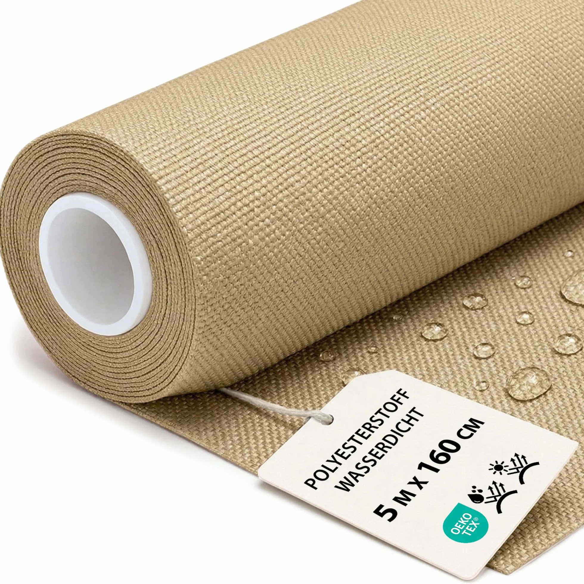 Tessuto impermeabile 5M x 160 cm Stoffa resistente all'acqua per esterni Beige Oeko-Tex