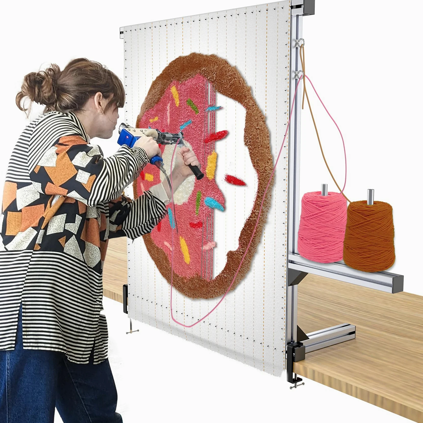NODOCA Telai Tufting 90 cm, set di tappezzeria per moquette, telaio in alluminio e metallo per la produzione di tappeti, supporto in tessuto per tufting