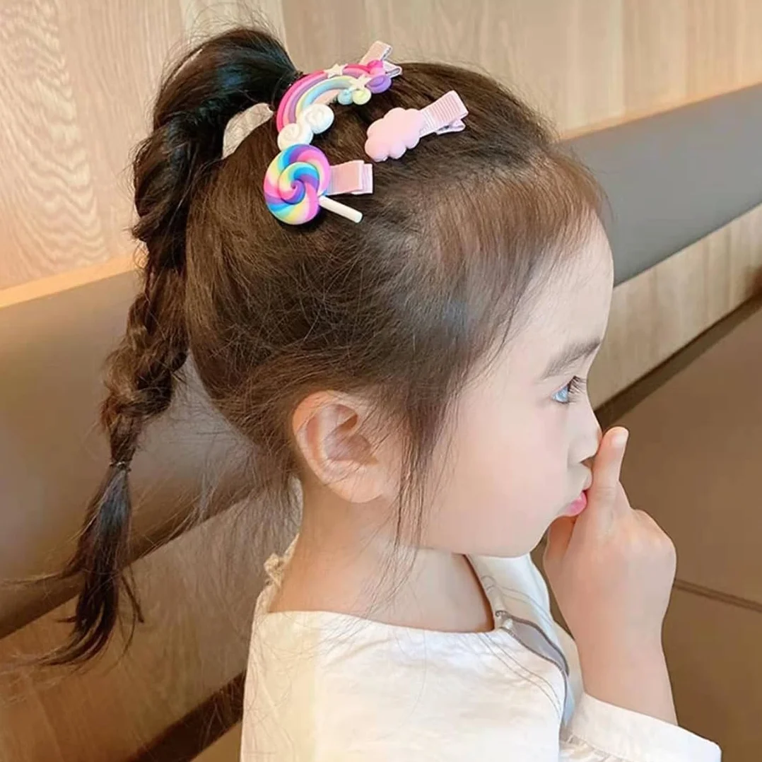 28 Pezzi Mollette per Capelli Bambina Accessori Colorati Clips Arcobaleno