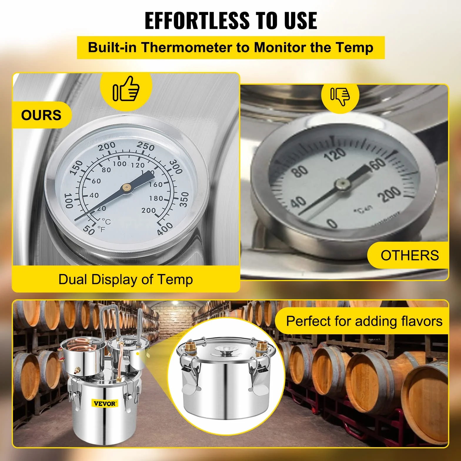 VEVOR Distillatore Alcol Acciaio Inox Rame Rosso 50L, Alambicco Distillazione Vino Grappa Liquore Doppio Fusto