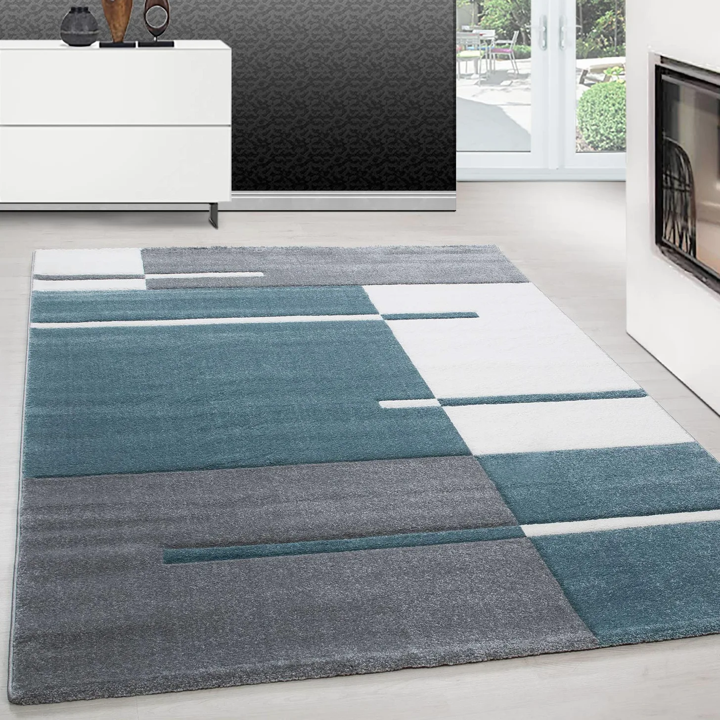 Teppium Tappeto per Soggiorno 200x300 (200 x 290 cm) Blu- Design Moderno Rettangolare Tappeto a Pelo Corto per Cucina, Sala da Pranzo e Camera da Letto, Extra Morbido e Facile da Pulire