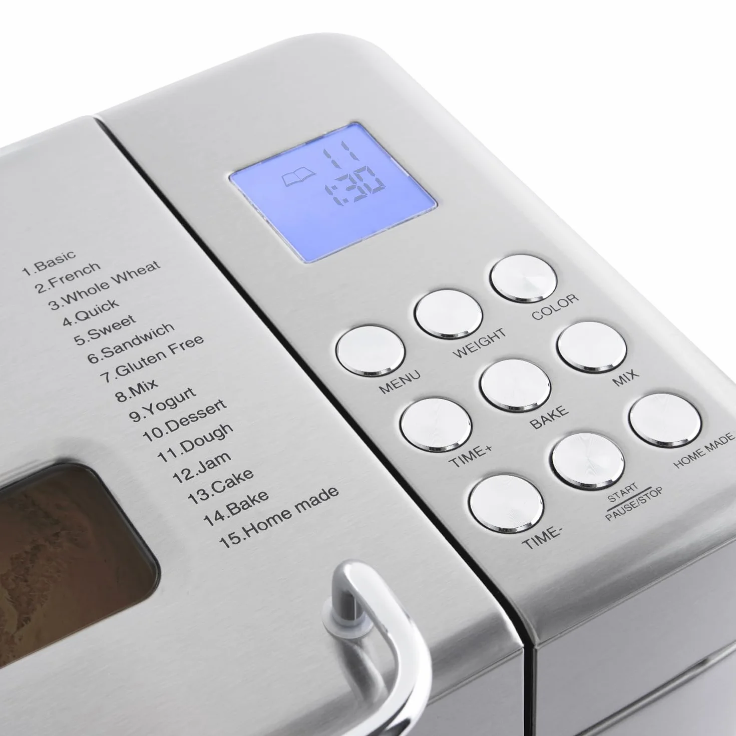 H.Koenig BAKE440 Macchina per il pane 15 programmi, fino a 1 kg di pane, marmellata, yogurt, avvio ritardato, keep warm, dispenser per cereali, ciotola antiaderente rimovibile, schermo LCD, 600W