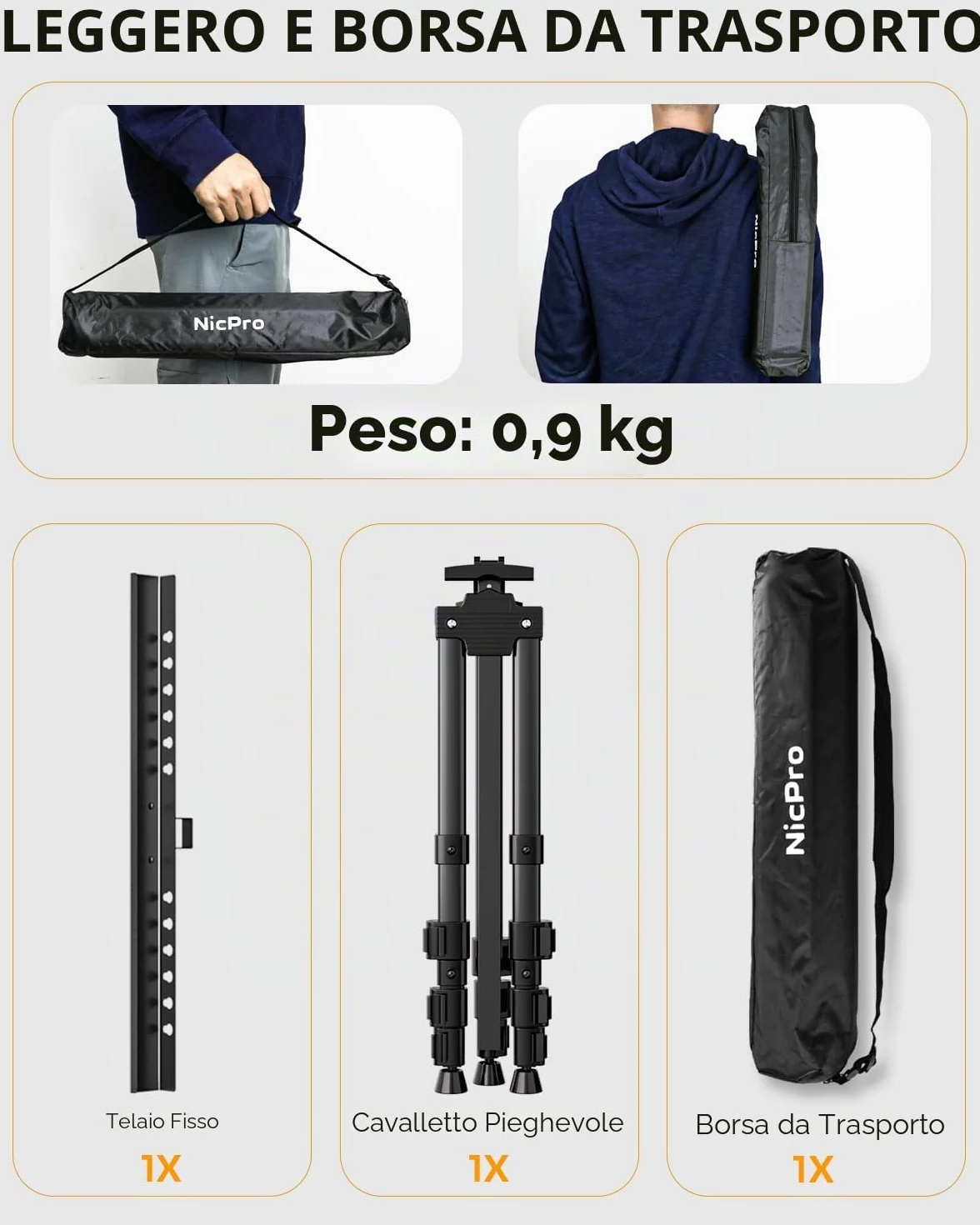 Nicpro cavalletto pittura in alluminio nero altezza regolabile 43-168 cm