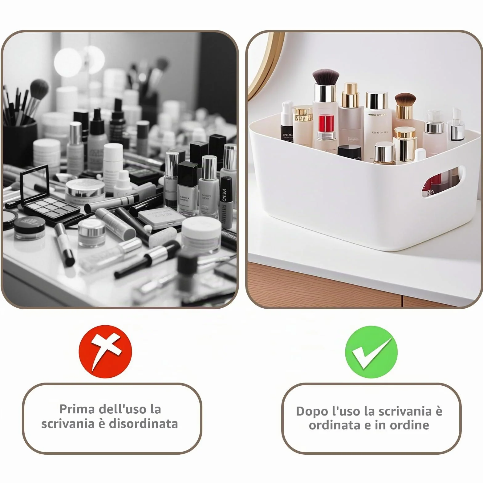 Scatola portaoggetti in plastica 30x20x12cm con manici organizer per cucina bagno Bianco