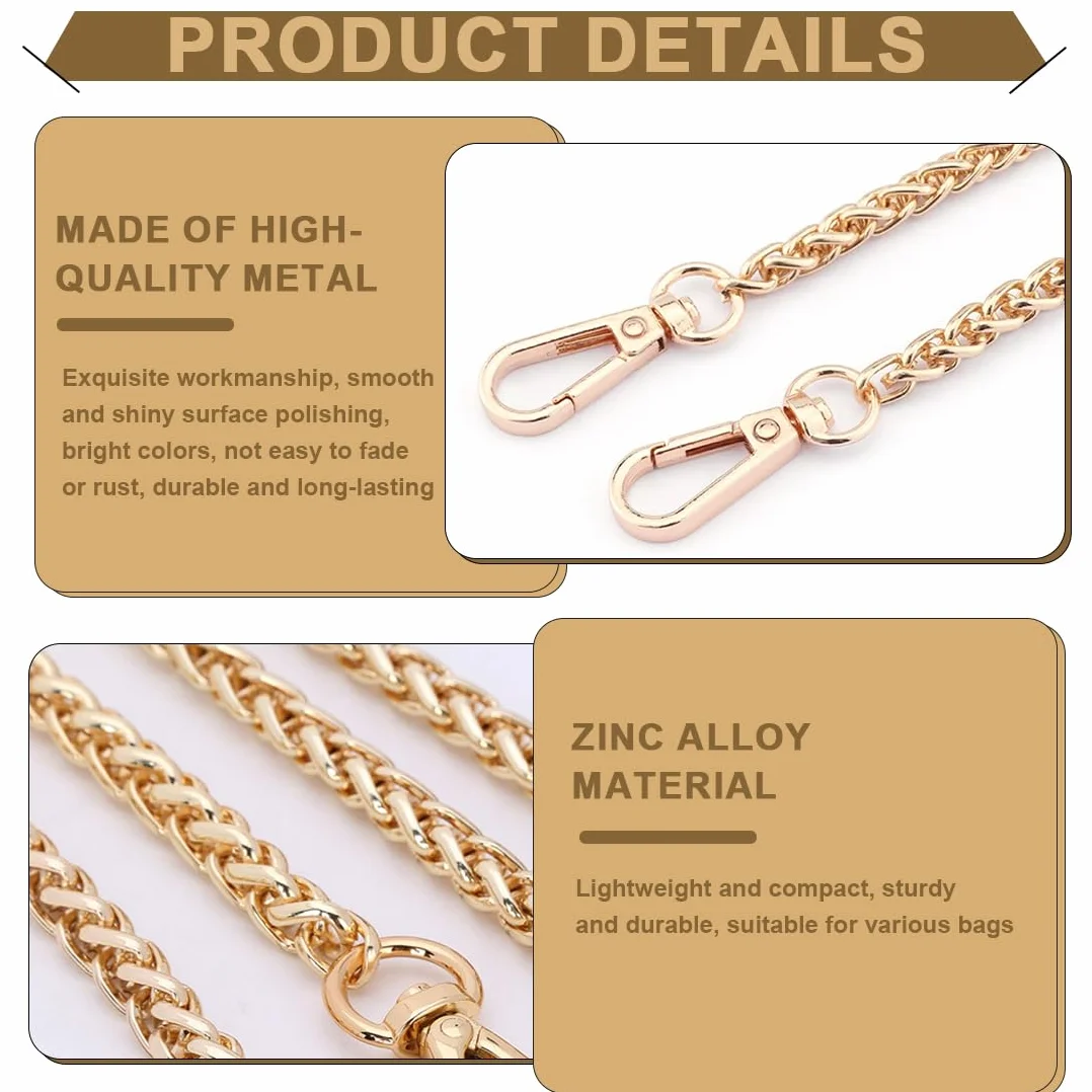 Catena per Borsa a Tracolla 120cm Oro con 2 Chiusure Aragosta Sostituzione Satchel