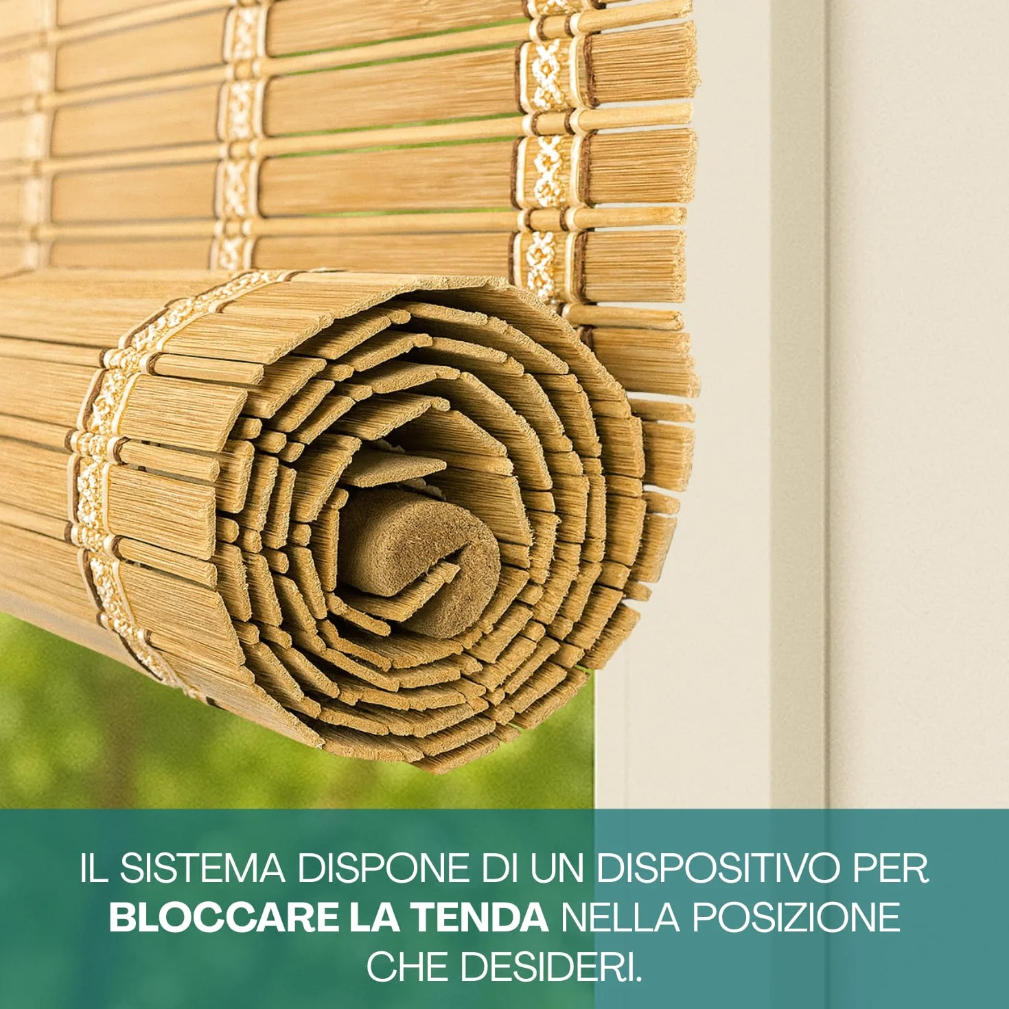 Virsus 1 Tapparella a rullo in Bambù Avvolgibile 6913, Tenda da sole in bamboo naturale colore Legno chiaro, arrotolamento carrucola per porte finestre Interni ed Esterni Varie Dimensioni (100x200 cm)