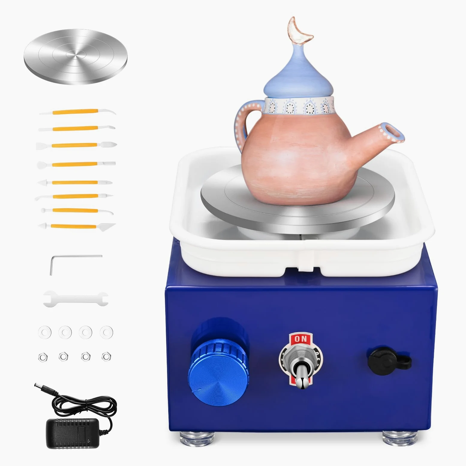 Tornio per Ceramica, Tornio per Argilla 2000 RPM velocità Regolabile Ruota di Ceramica Elettrica con Bacinella Staccabile e Strumenti di Argilla Fai-da-Te, Tornio Ceramica per Bambini e Adulti