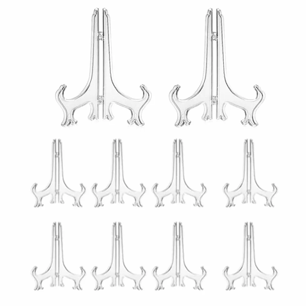 Acrylic 10 Pezzi Trasparente Plastica Cavalletto, 7 Pollici Trasparente Plastica Cavalletto, Porta Piatti da Esposizione ,Piastra Supporti per Immagini Casa Matrimonio Decorazione