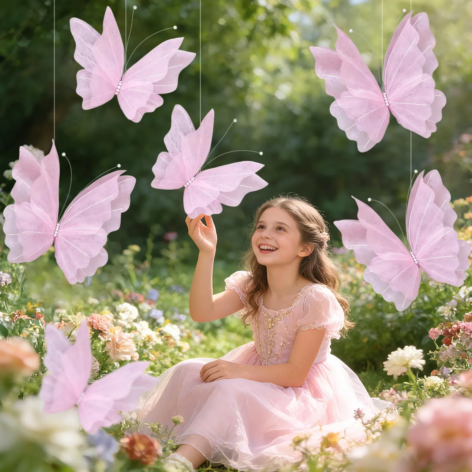 SUNBEAUTY farfalle 3D grandi decorazioni in carta rosa per feste compleanno bambini decorazione da tavolo