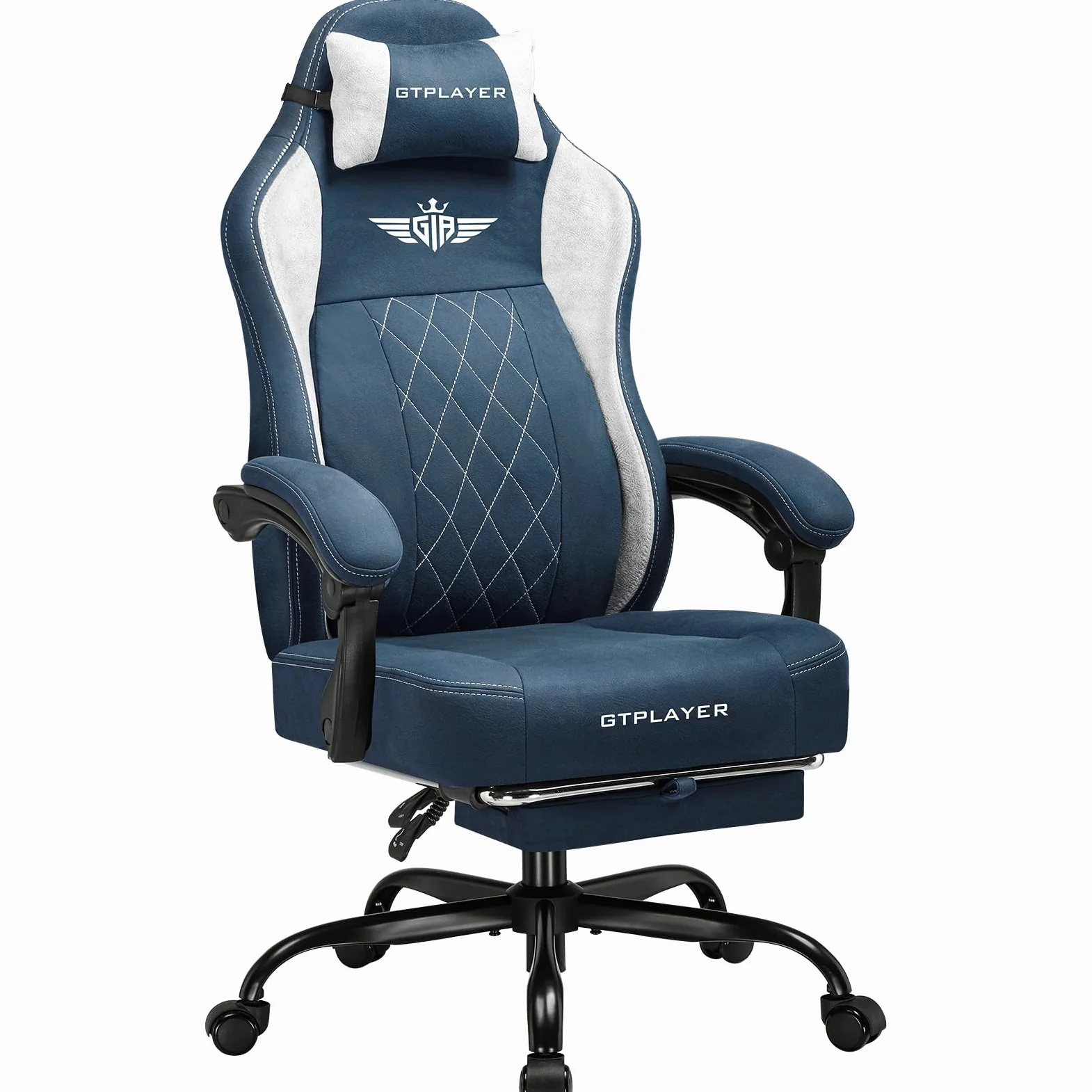 GTPLAYER Sedia da Gaming in Tessuto, Sedia da Ufficio con Supporto Lombare Integrato, da Ufficio, con Cuscino a Molla e Poggiapiedi, Schienale Ispessito, ergonomica per blu