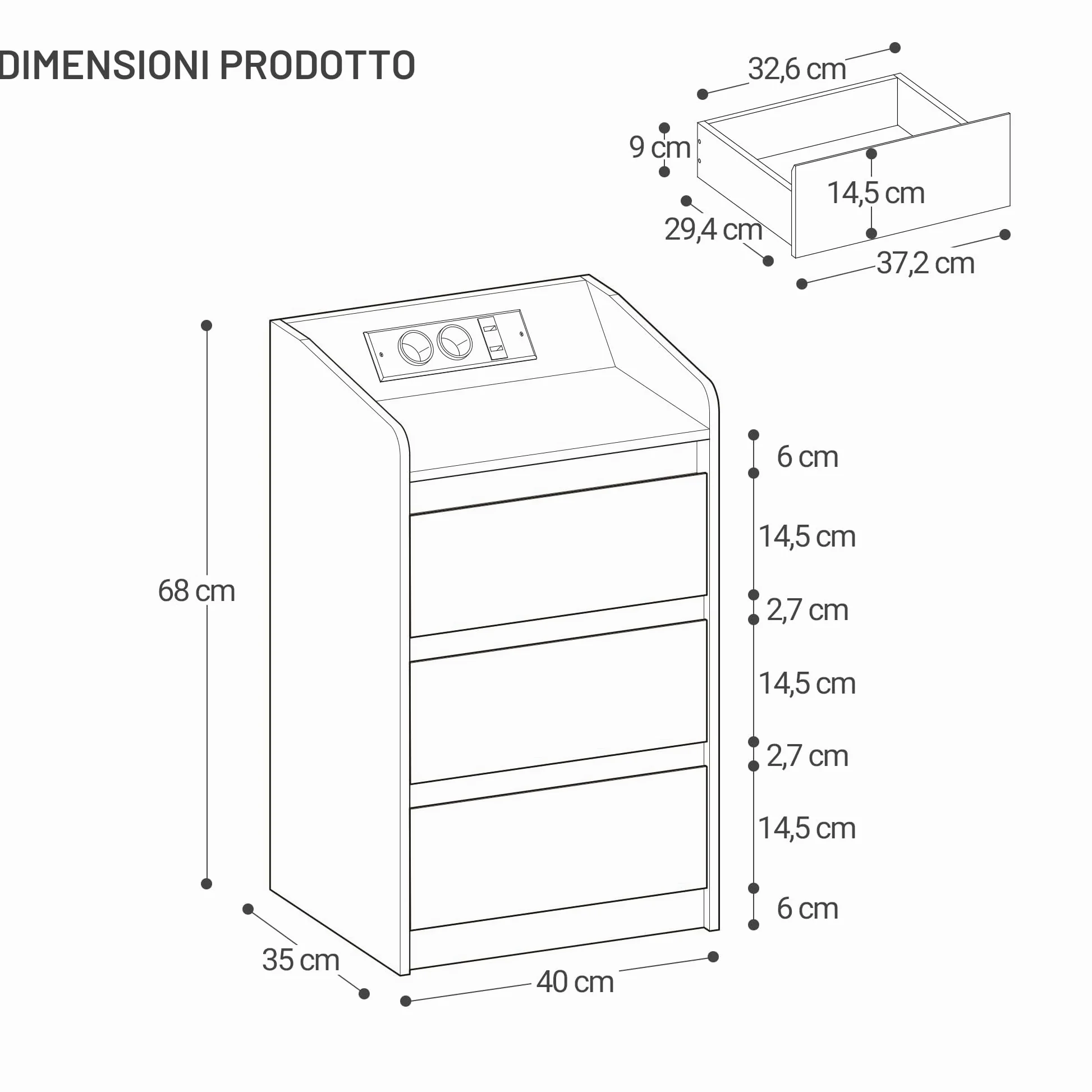 Hzuaneri Comodino Set di 2 con 3 Cassetti, Tavolino con Stazione di Ricarica LED, 2 Prese CA e 2 Porte USB per Camera da Letto, Soggiorno, Nero NS40104X