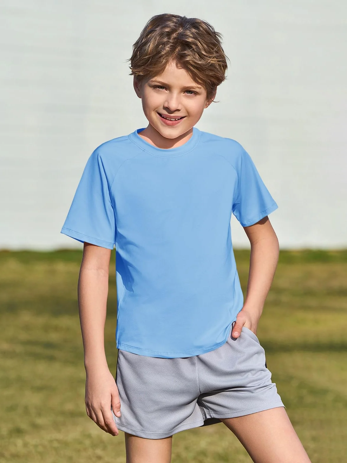 Haloumoning Maglietta da ragazzo maniche corte scollo rotondo top estivo tinta unita regular fit 5-14 anni