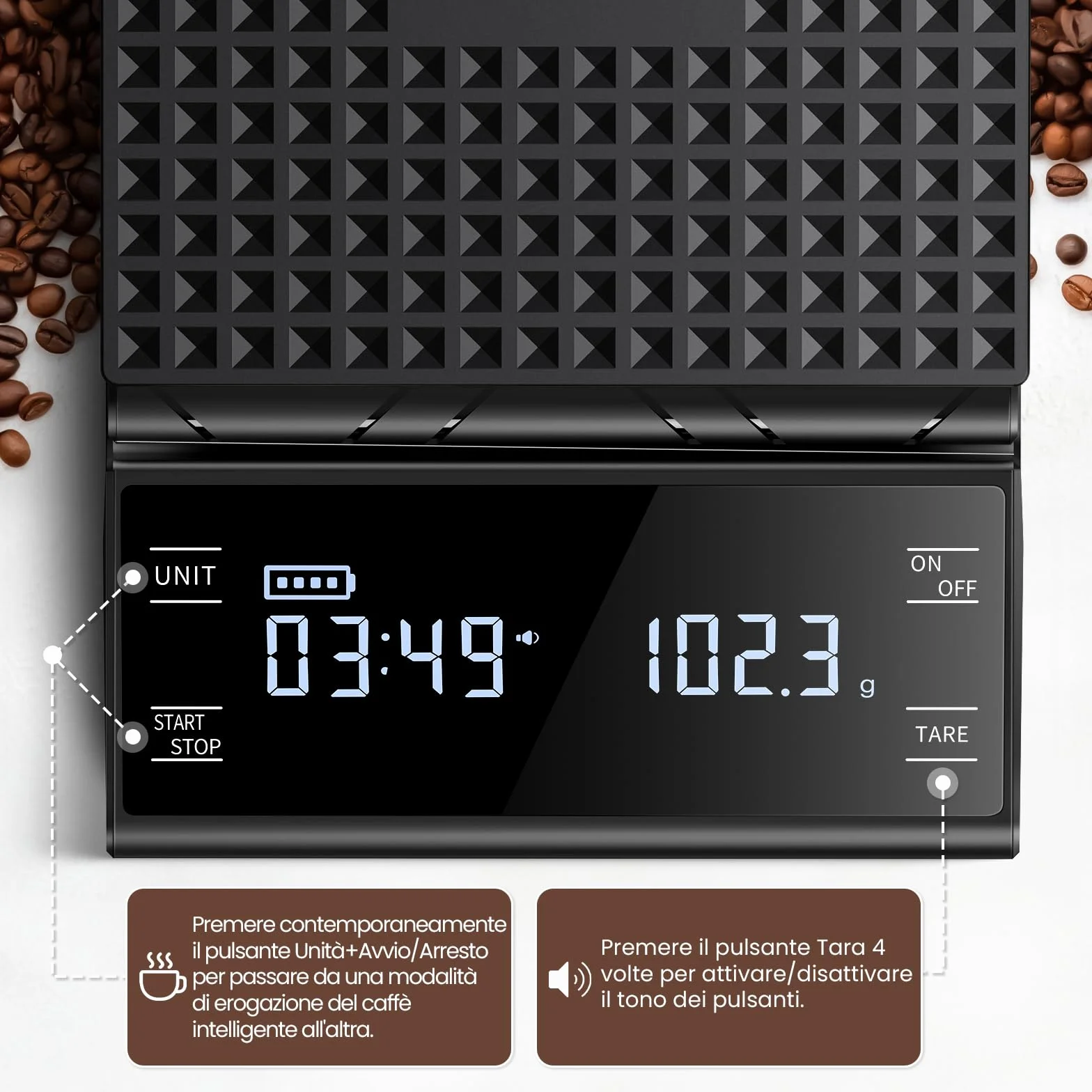 Bilancia da Caffè con Timer, Bilancia da Cucina Digitale Ricaricabile, Bilancia di Precisione da 5 kg/0,1 g per Espresso e Versamento, Bilancia da Caffè con Misurazione Automatica del Tempo