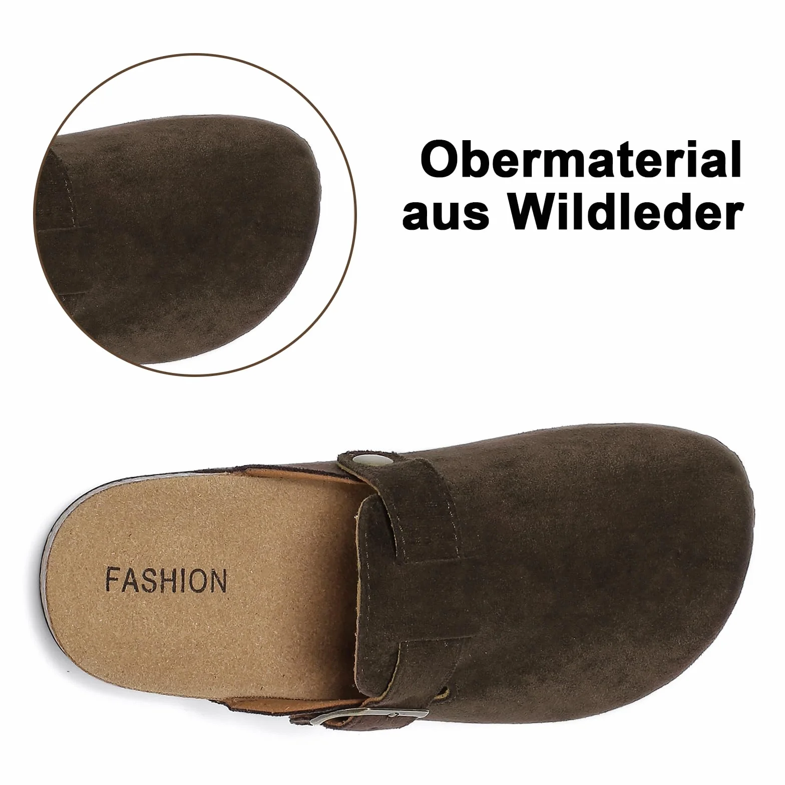Ciabatte Bambini Sabot in Pelle Scamosciata Unisex Bambino Bambina, Sandali Chiuse Antiscivolo Regolabile con Suola Sughero Clog, Zoccoli Leggere Comode e Traspiranti per Casa e Giardino