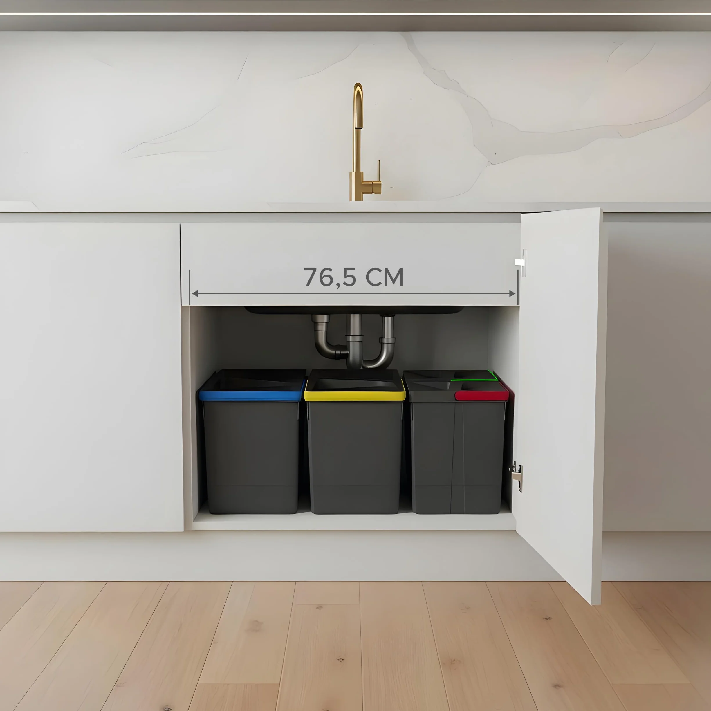 Contenitori raccolta differenziata, 2x15l & 2x6l, pattumiera da cassetto, antracite, salvaspazio da interno, cestini cucina