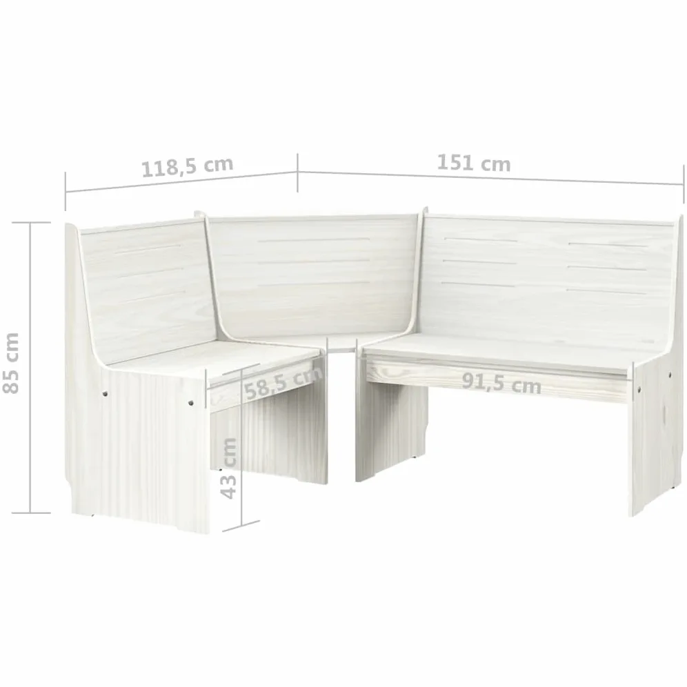 vidaXL Panca Angolare 151 cm in Pino Massello Bianco
