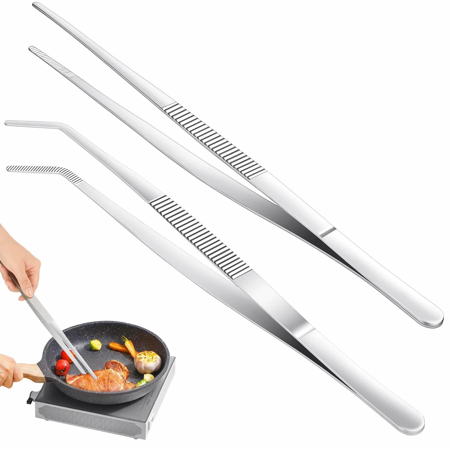 Pinze da Cucina in Acciaio Inox 30 cm, Pinza Chef Professionale per Servire Cibo, Grill, Pasta, Insalata, Barbecue