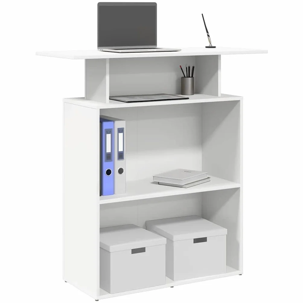 Bancone per ricevimento, in legno bianco, 100 x 40 x 104 cm, con ripiano, bancone da ufficio per sala reception, postazione di lavoro per ufficio e home office