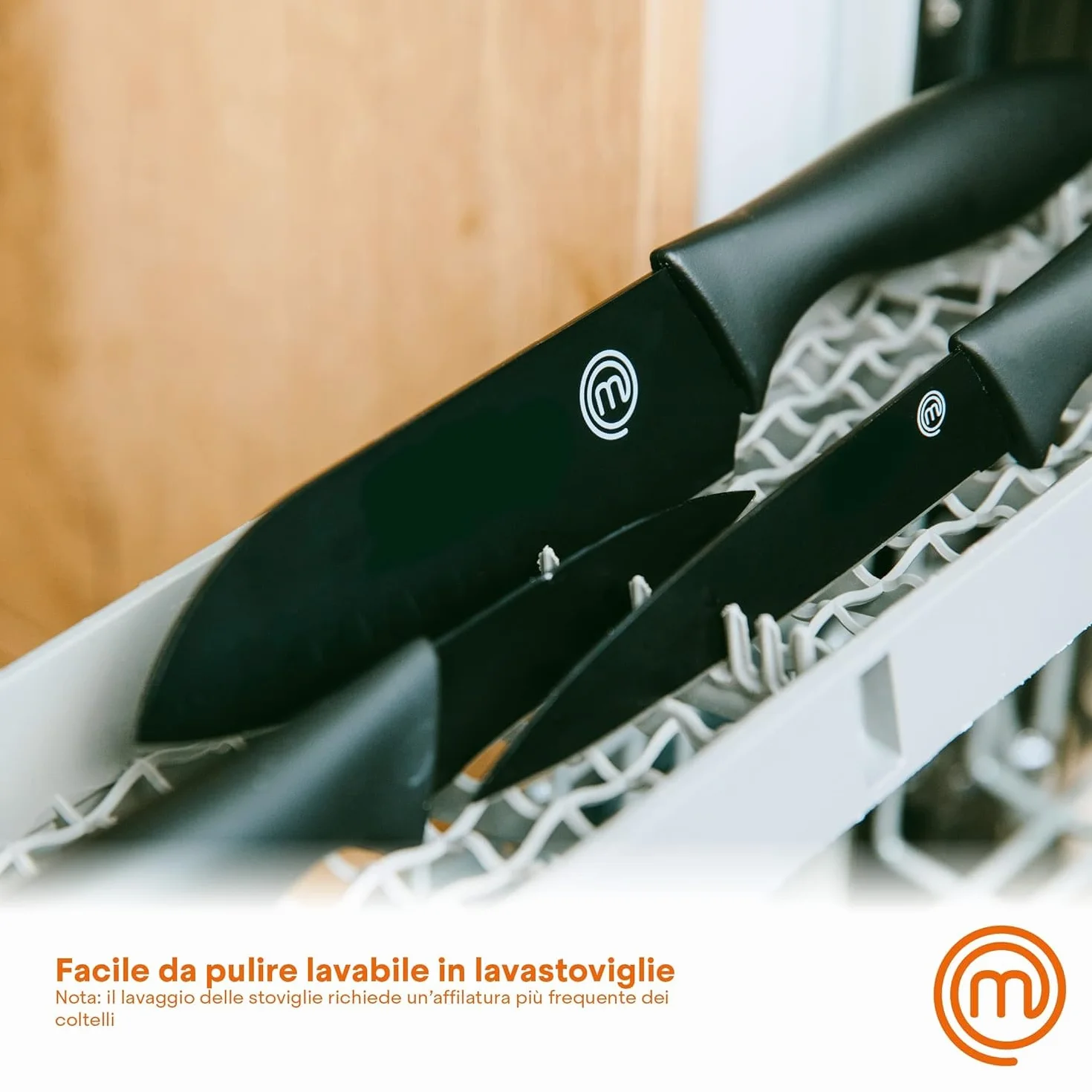 MasterChef Coltelli da Cucina 5 Pezzi Acciaio Inox Nero Lavabile in Lavastoviglie