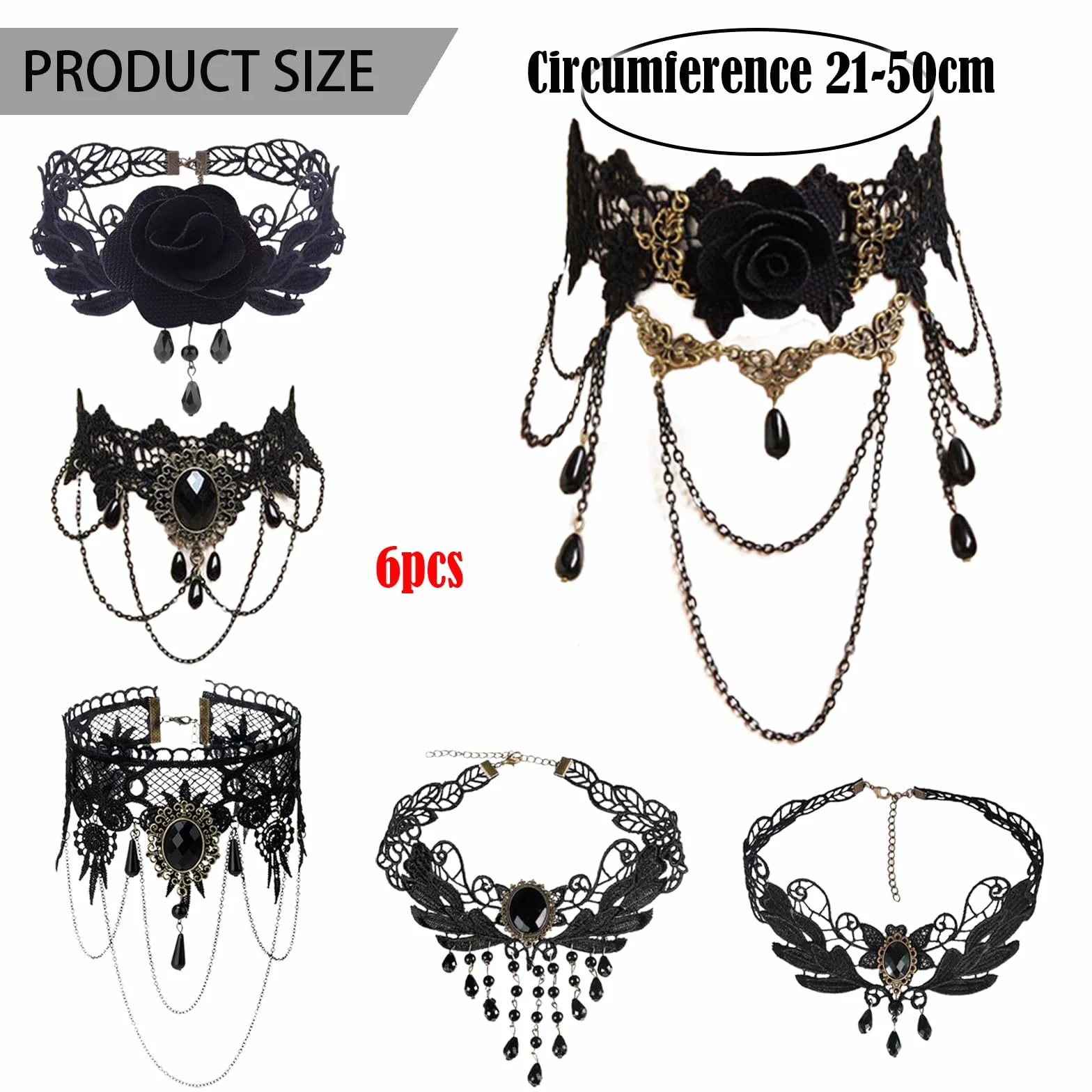 Girocollo in Pizzo Nero 6 Pezzi Choker Donna Collana Vintage Accessori Halloween