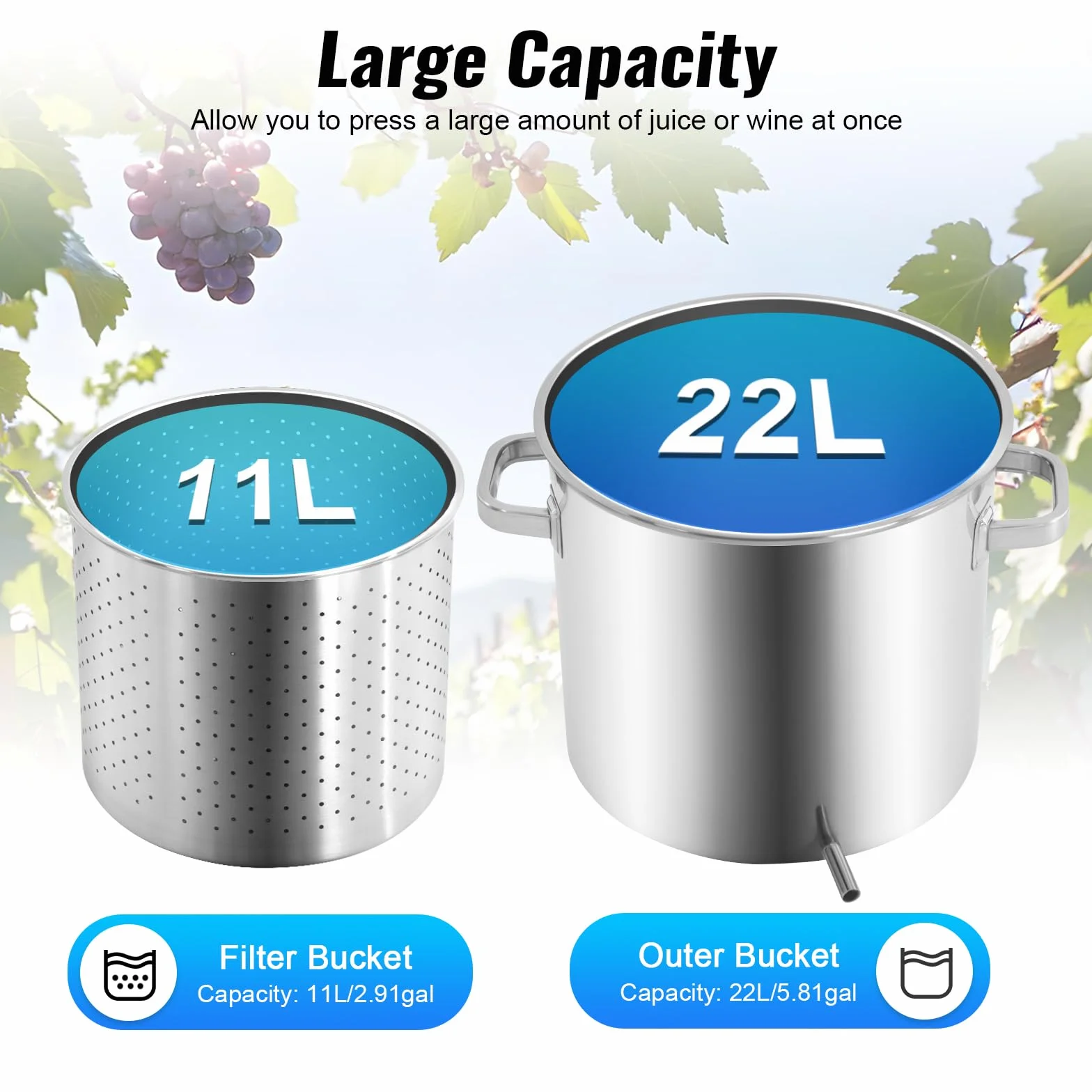 Spremiagrumi idraulico da 11 l, in acciaio inox, spremiagrumi manuale e bacche con sollevatore idraulico 3T, ideale per vino, succhi di frutta e verdura fatti in casa