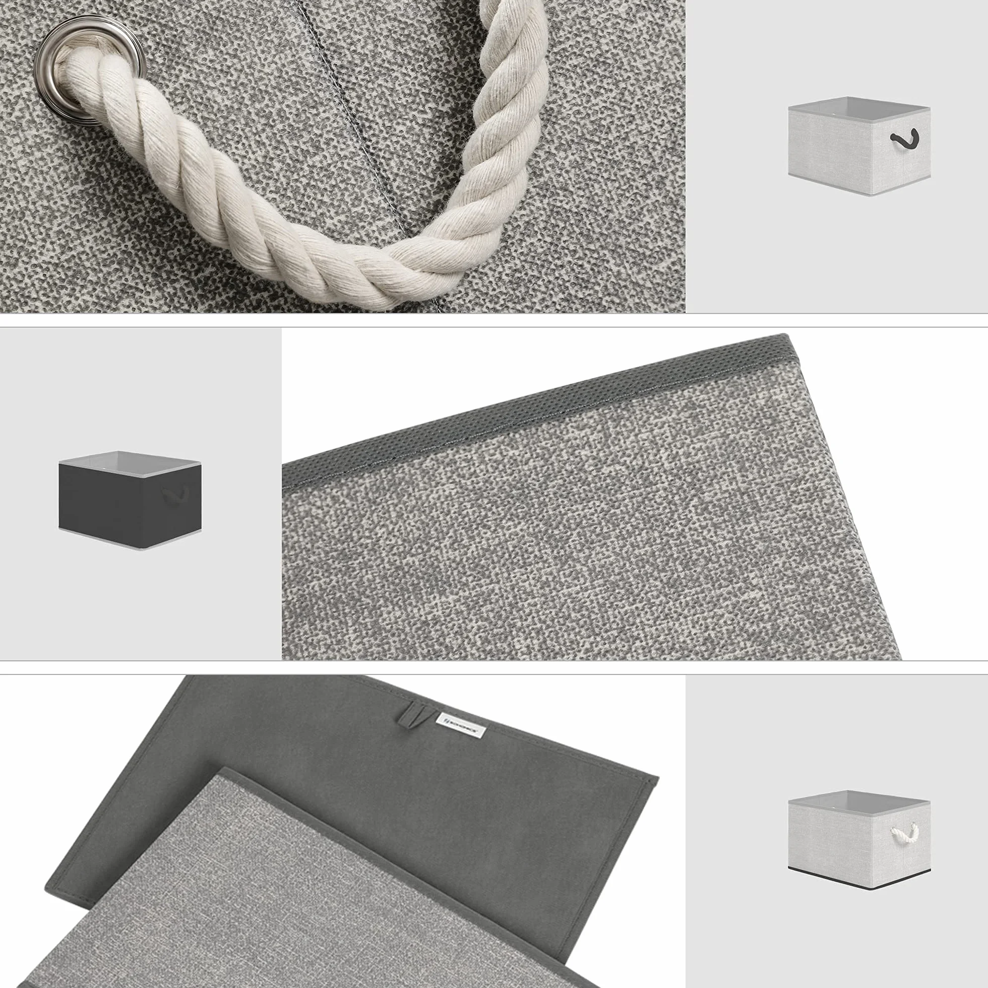 SONGMICS Scatole Portaoggetti in Tessuto, Set di 3 Contenitori con Manico, senza Coperchio, Organizzatori, 40 x 30 x 25 cm, Effetto Simil Lino, Grigio RFB013G01