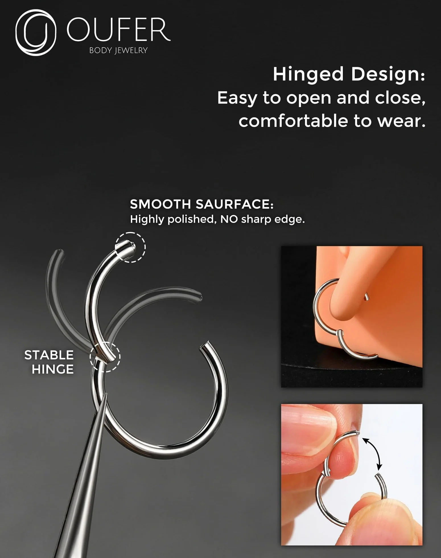 OUFER 20G Anellino Naso Acciaio Chirurgico 316L Piercing Naso Donna 5-12 mm Anello Naso Nostril Nose Hoop