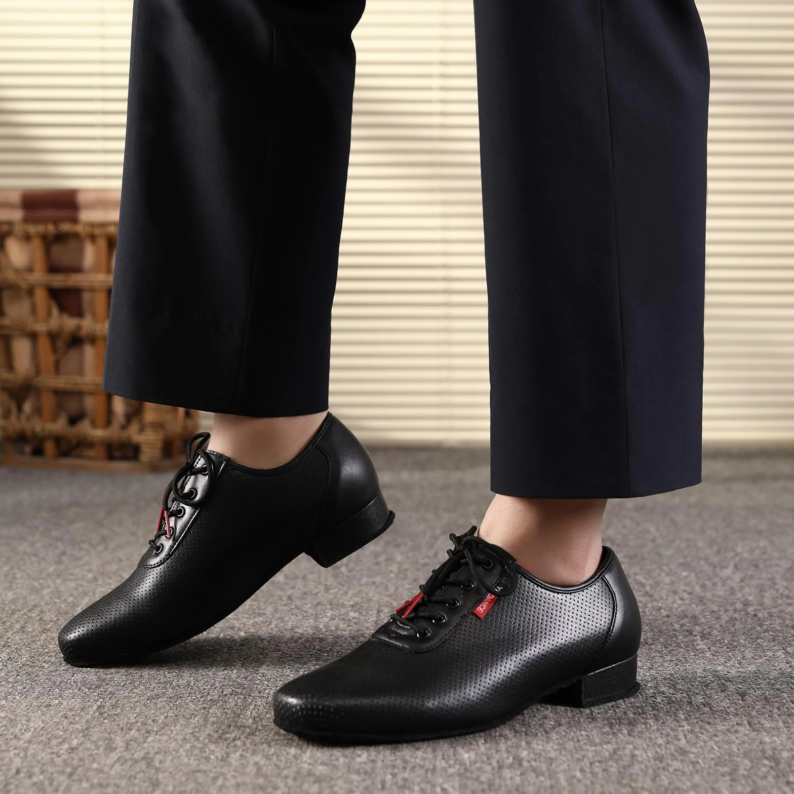 Scarpe da Ballo Uomo Latino Americano Standard Liscio Salsa Tango Tacco Basso Allenamento
