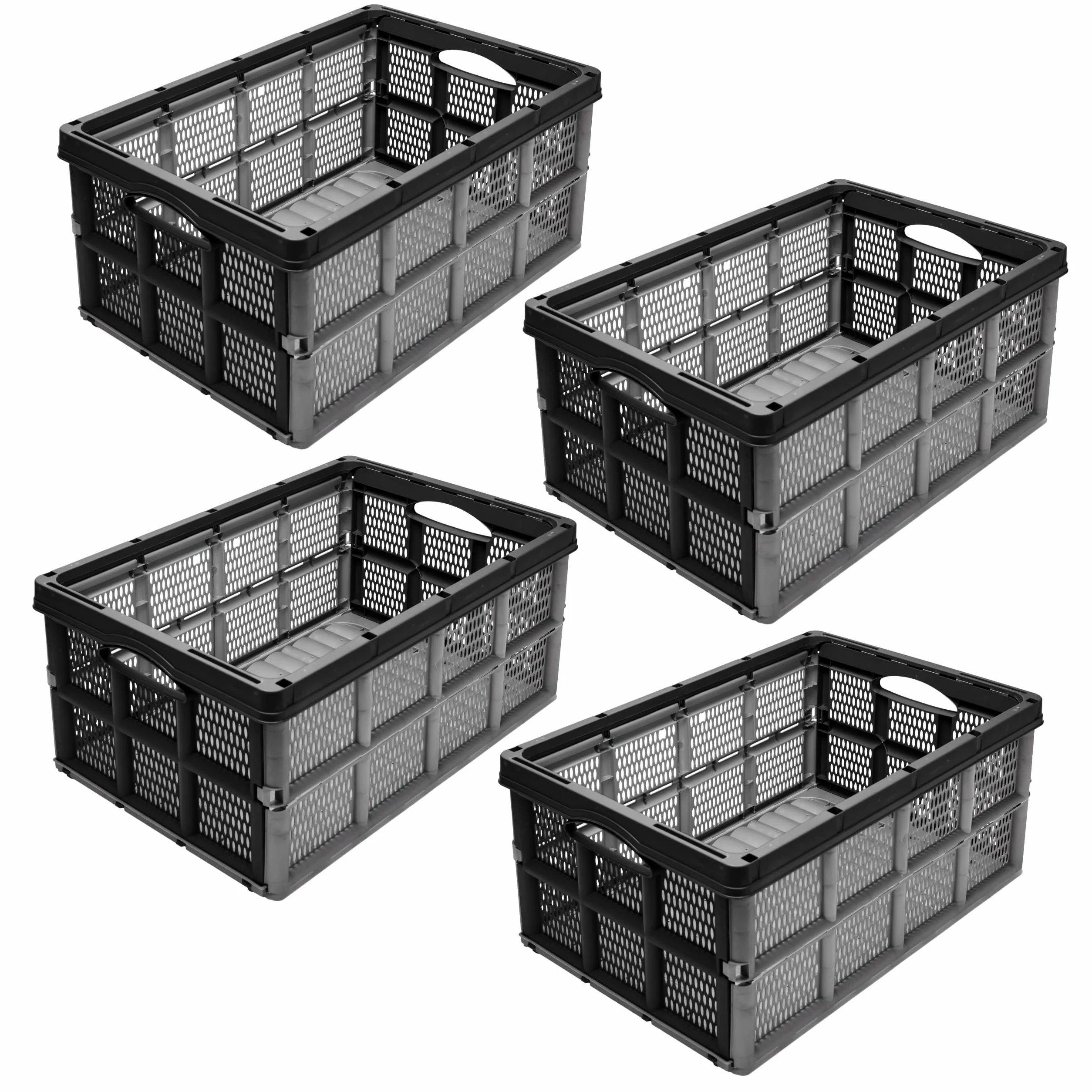 Garronda cassetta pieghevole 32L in plastica HDPE 51x34,5x22,5 cm, box richiudibile ed impilabile per trasporto e stoccaggio in auto, casa e giardino GD-0188 (Grigio/Nero)