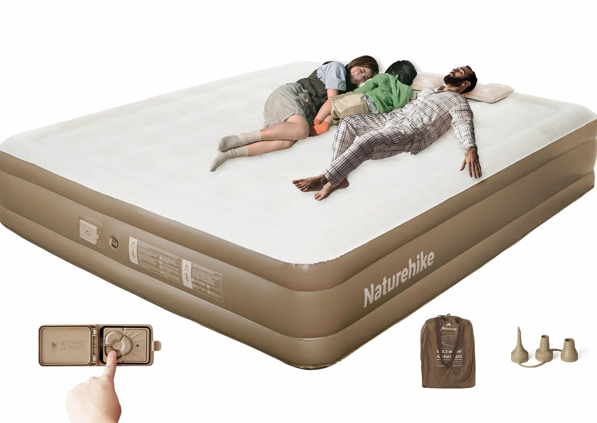 Naturehike Materasso Gonfiabile Triplo con Pompa Integrata Ricaricabile - 200x180x38cm Letto Gonfiabile Autogonfiante per Campeggio e Casa - Materassino Campeggio Portatile e Resistente fino a 450 kg