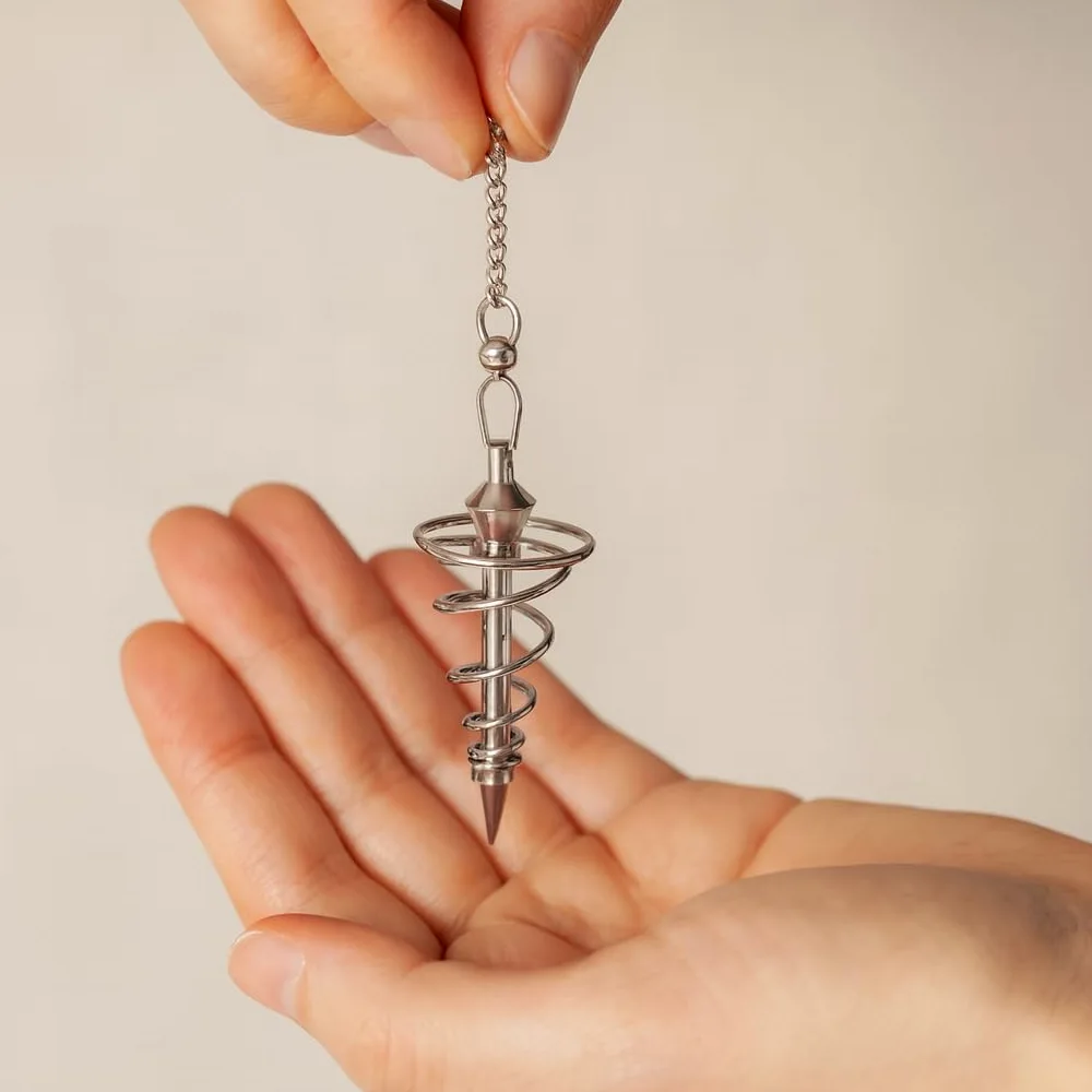 Pendolo a forma di spirale, metallo, color argento, grande
