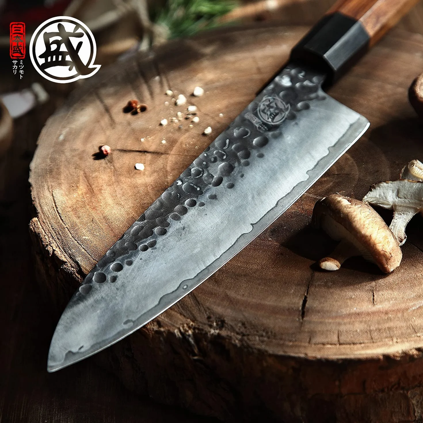 MITSUMOTO SAKARI Coltello da Cucina Giapponese 20 cm Forgiato a Mano Acciaio ad Alto Carbonio