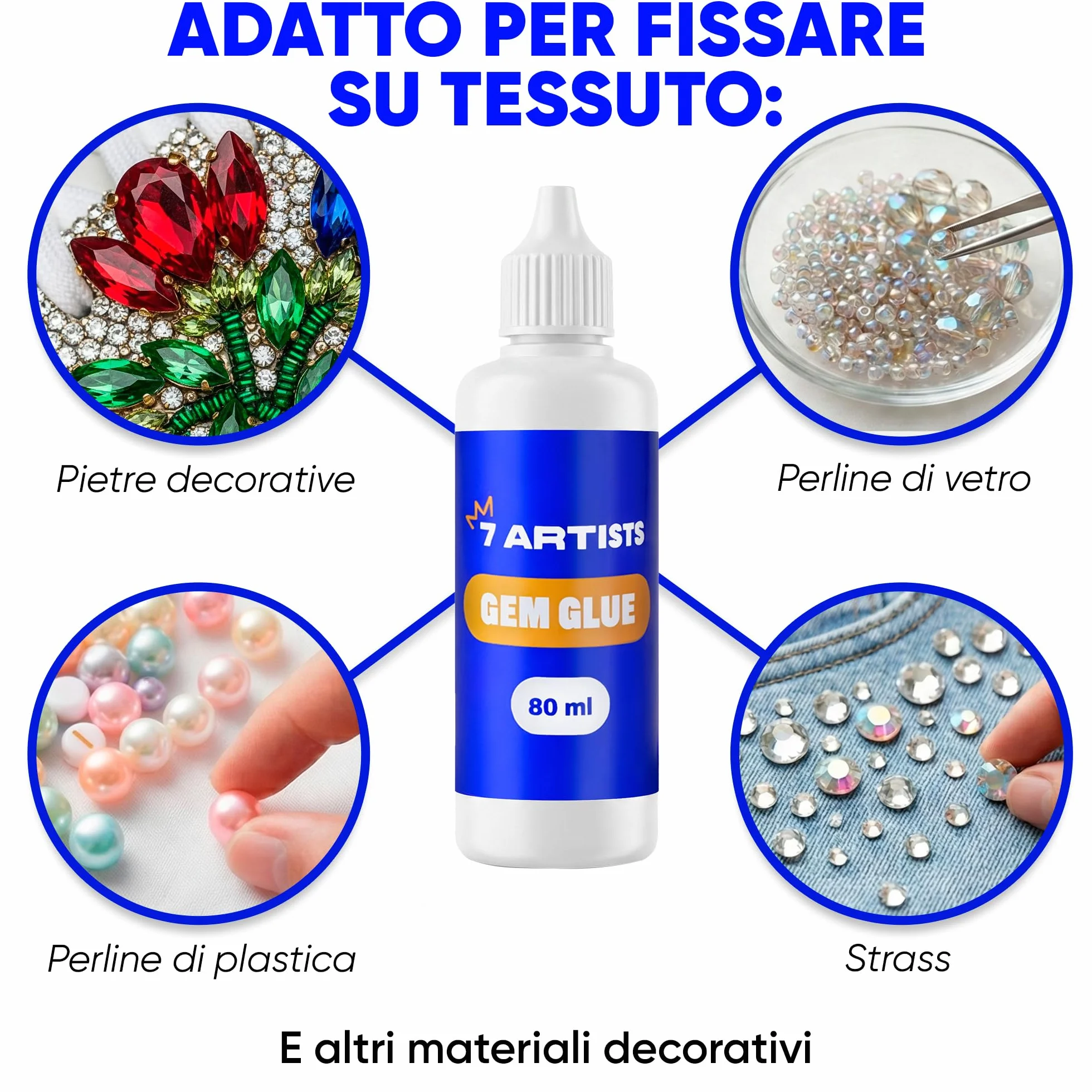 Colla per Strass Tessuti 80 ml – Trasparente Fabric Glue per Perle, Glitter