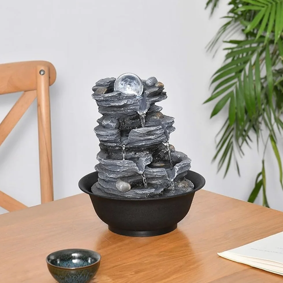 Fontana da Tavolo Piccola Fontana da Tavolo con Fontana a Forma di Roccia, Ornamenti for Acqua Corrente, Fontana a Sfera Feng Shui, Fontana con circolazione dell'Acqua Fontana Interna