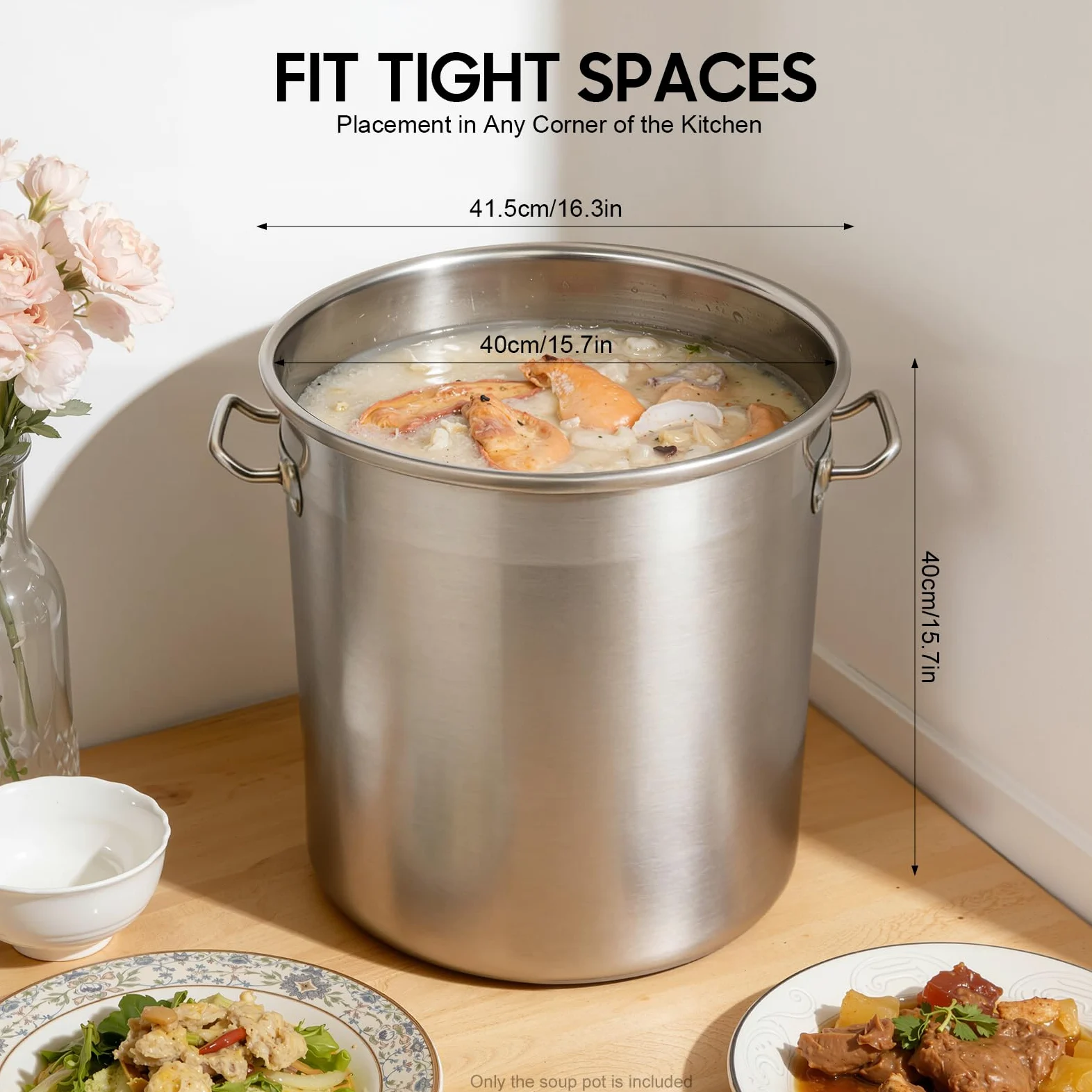 Pentola per gastronomia da 50 litri, con coperchio in acciaio inox, pentola a induzione grande con manici, per fornelli a gas, elettrici, a induzione (50 l)