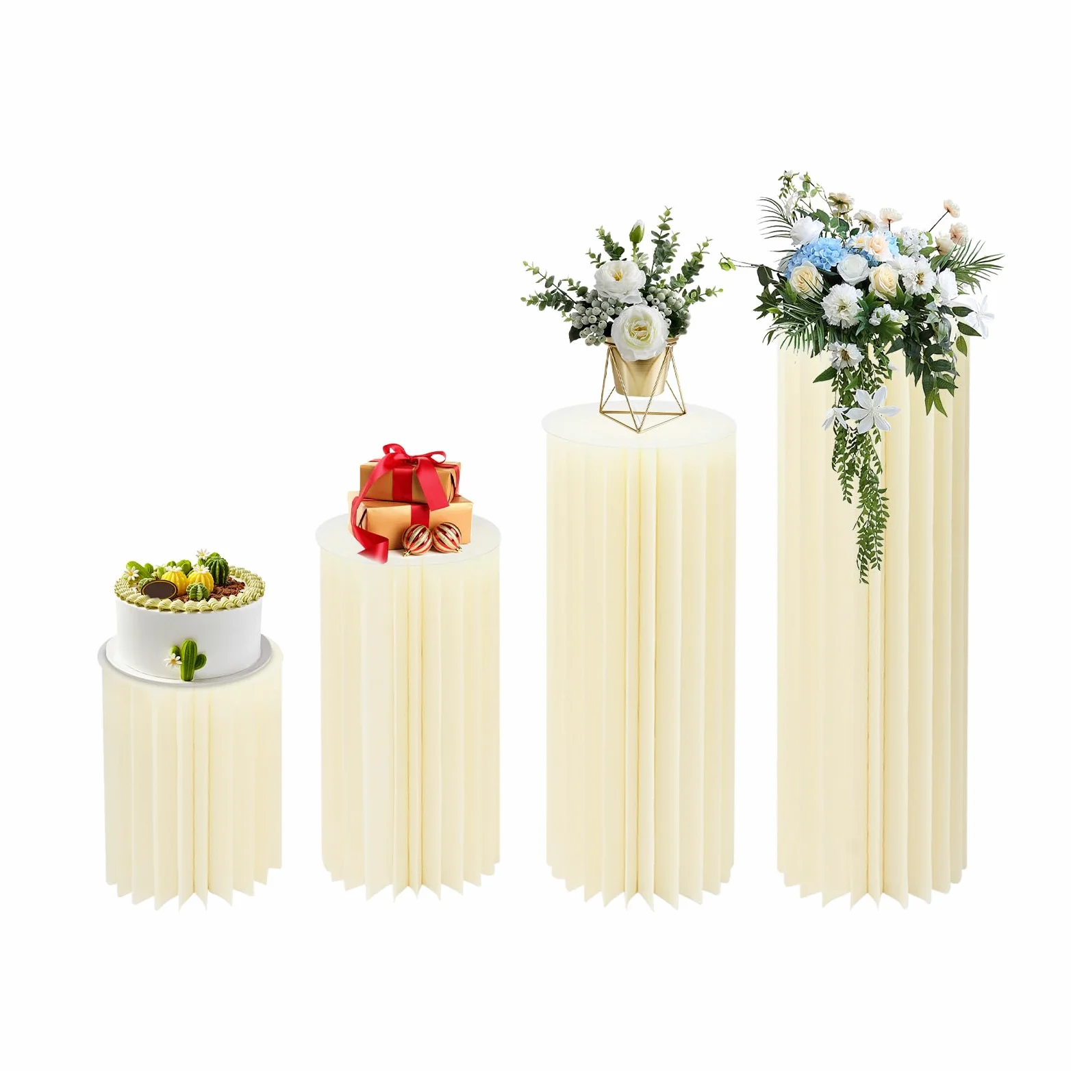 Set di 4 colonne per fiori in cartone, pieghevoli, a forma di cilindro, supporto cilindrico, per fidanzamento, compleanno, decorazione da tavolo per matrimoni