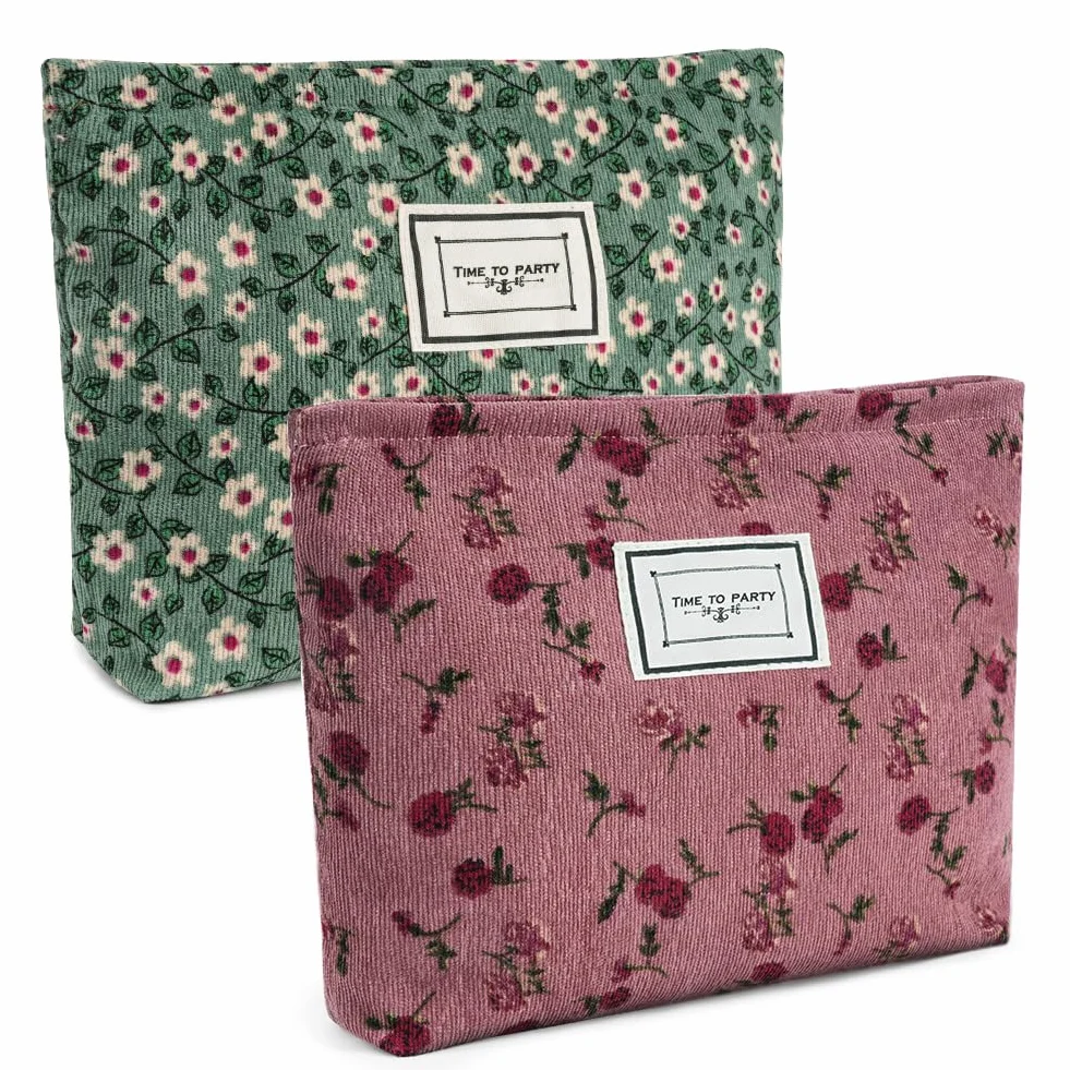 Aucuu Beauty Case da Viaggio 2 in 1 Borsa Cosmetici Donna Floreale Velluto a Coste