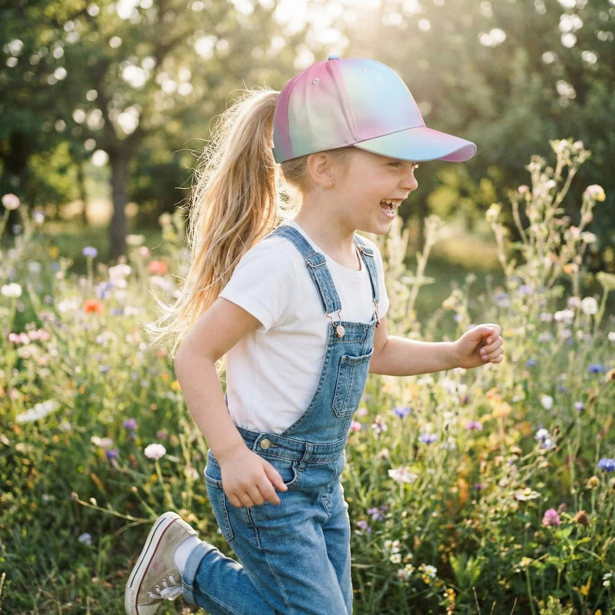 YAMEE Berretto da Baseball per Ragazze Cappellini Coda di Cavallo Estivi Traspirante Cappello Bambino Cotone Protezione UV