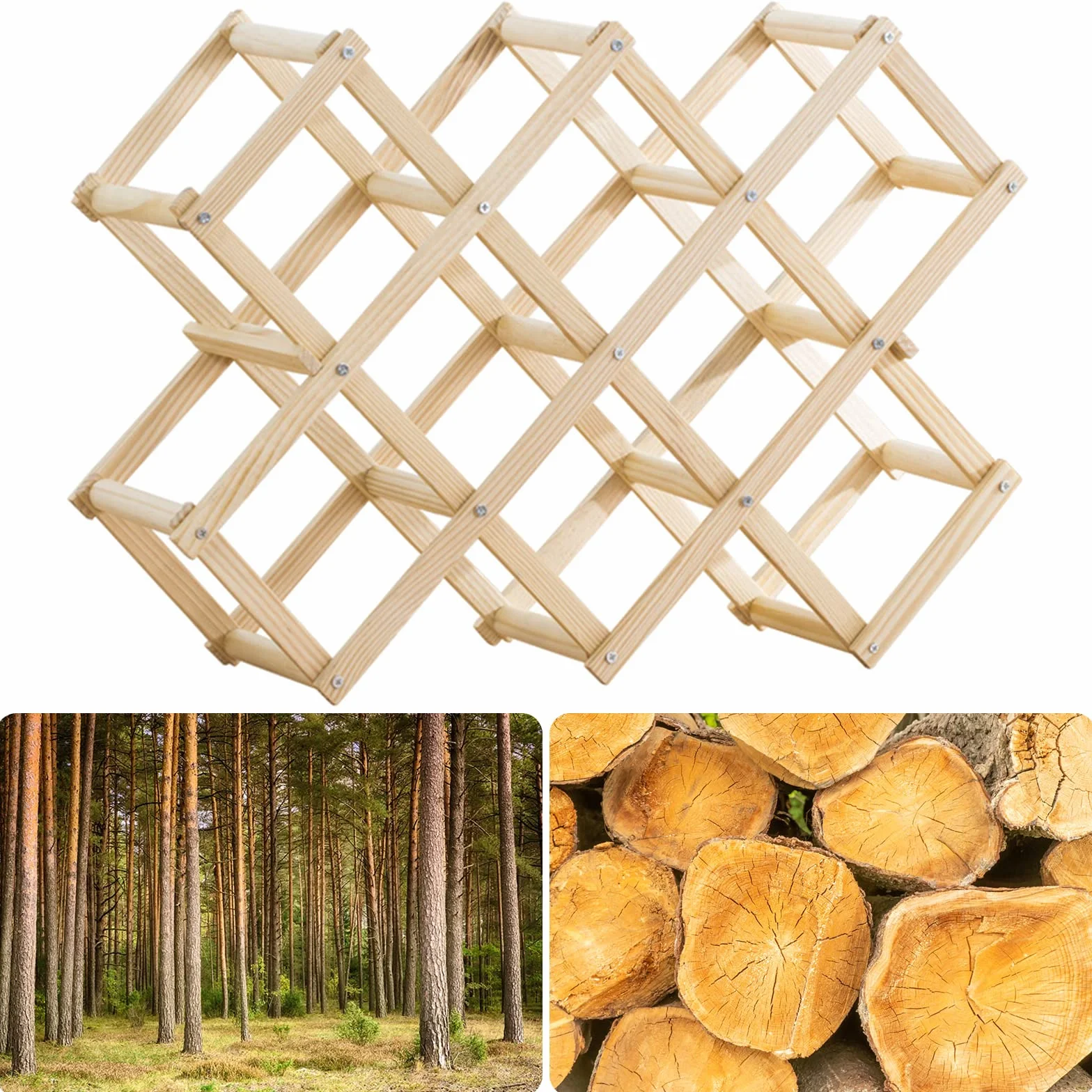 Newaner portabottiglie vino pieghevole 10 bottiglie 45x12.5x31cm legno 3 livelli