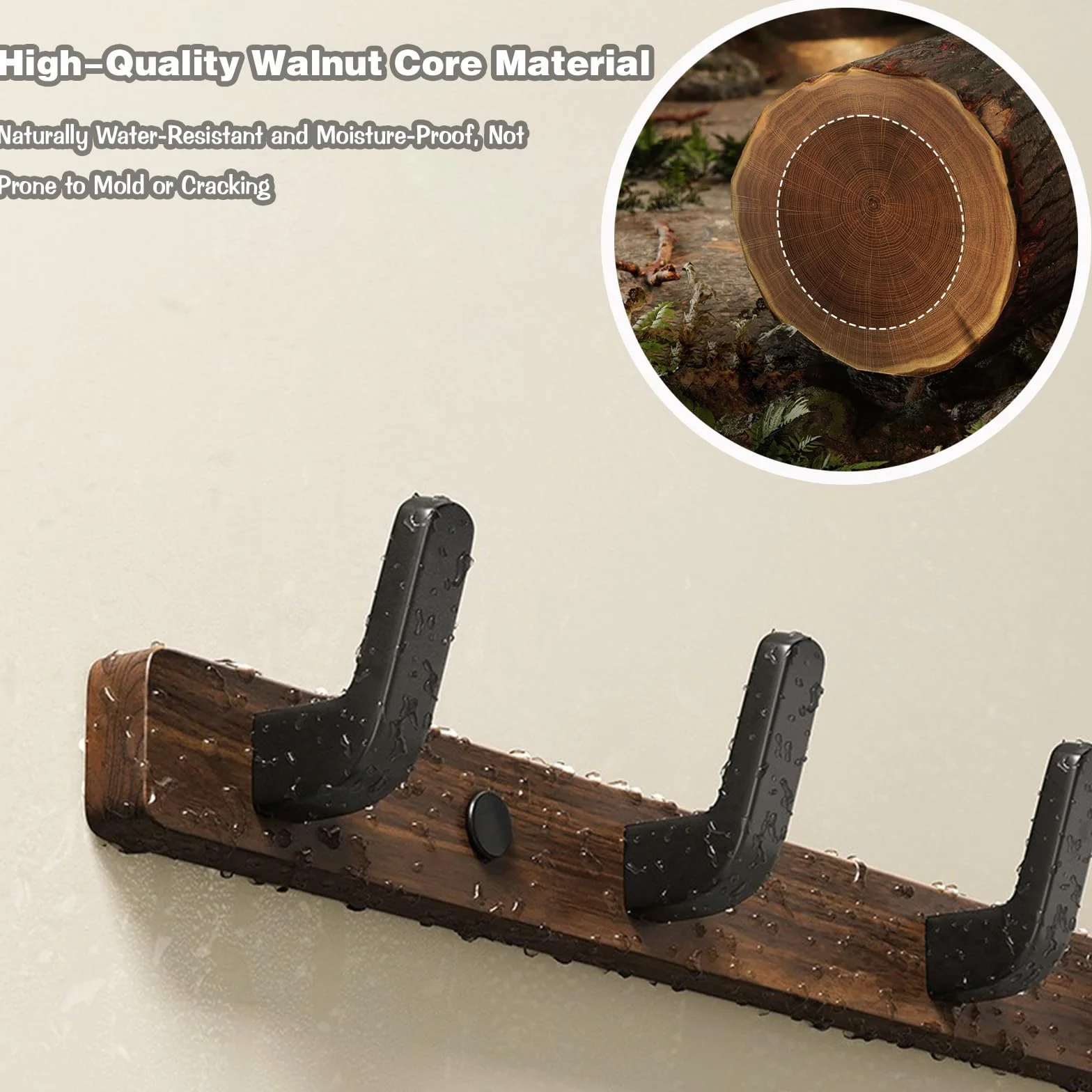 Appendiabiti Parete Moderno in Legno Noce Massello 4 Ganci