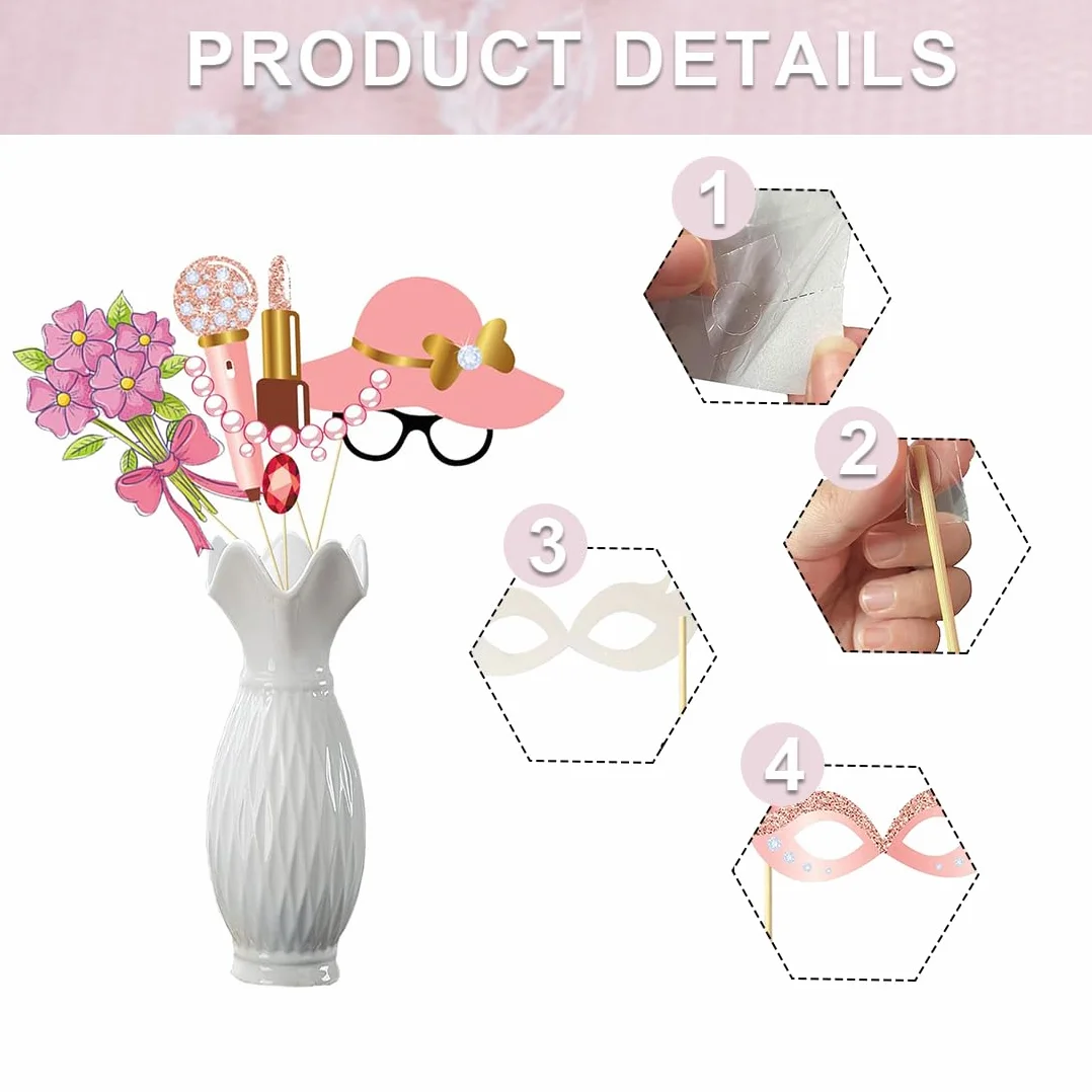 34 pz Photo Booth Compleanno, Accessori , Oro Rosa Foto Props, Cornice Selfie Gonfiabile, Gadget,per Addobbi Donna