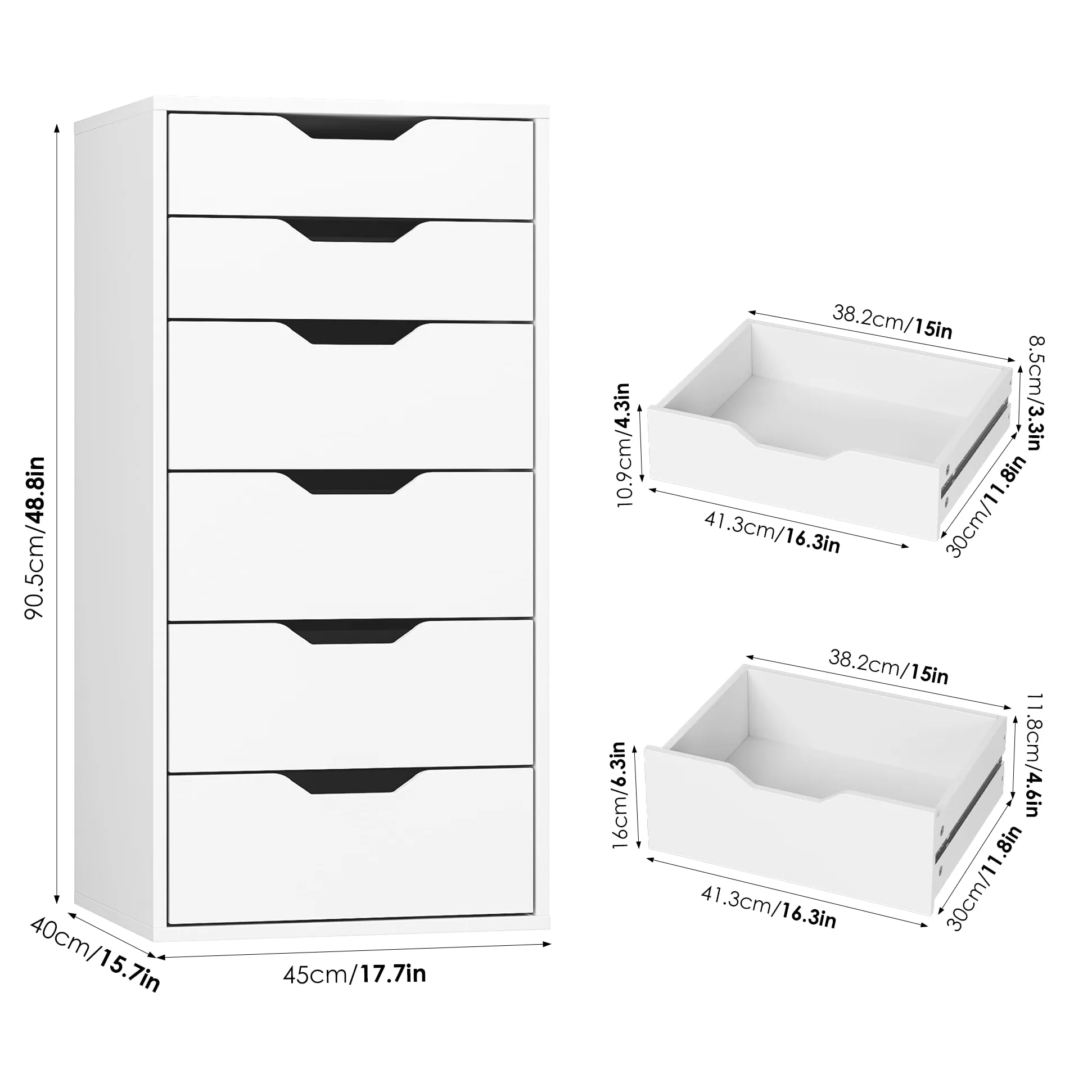 FOREHILL Cassettiera a 6 Cassetti, Cassettiera Camera da Letto Bianca, Comò con Cassetti Comodino in Legno, per Soggiorno, Camera da Letto, Corridoio, Cucina 40 x 45 x 90.5cm (Bianco)
