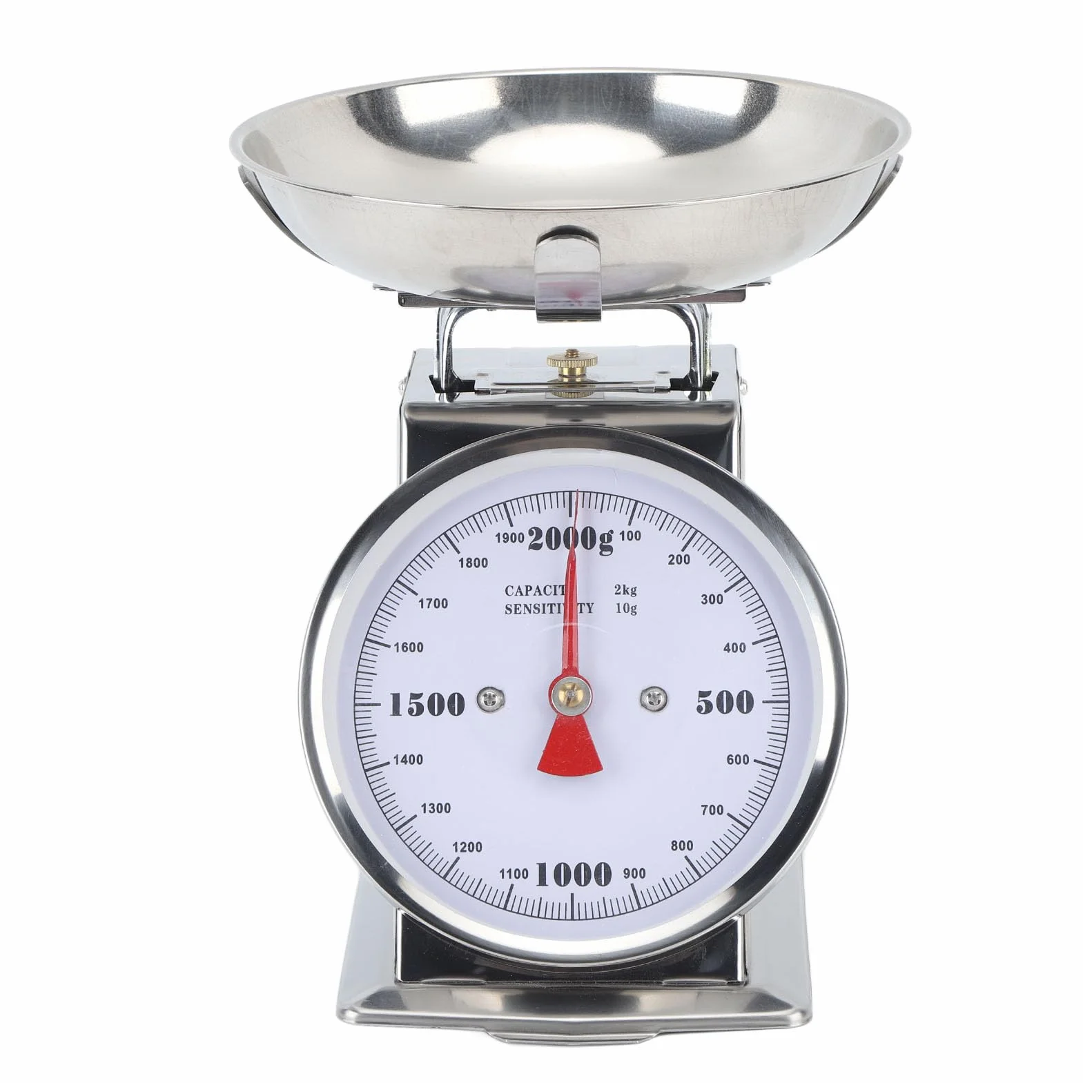 Fockety Bilancia da Cucina Meccanica, quadrante della Bilancia analogica in Acciaio Inox per Alimenti con Ciotola Rimovibile, 2KG o 4KG 2 Dimensioni, Bilancia per Il Peso degli Alimenti (2 kg)