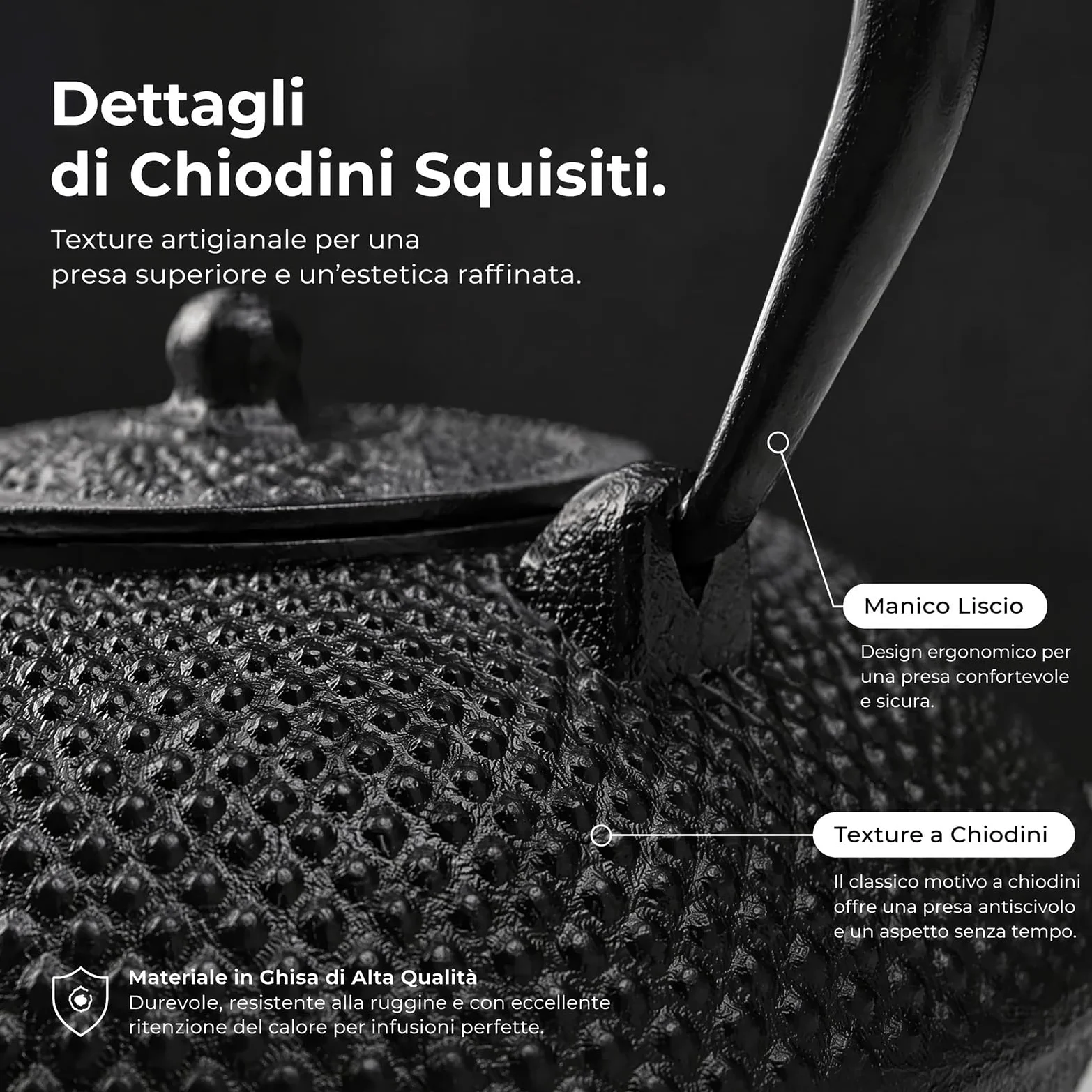 Teiera tradizionale giapponese in ghisa, nero, in metallo di alta qualità con motivo strutturato, stile teiera, 800 ml