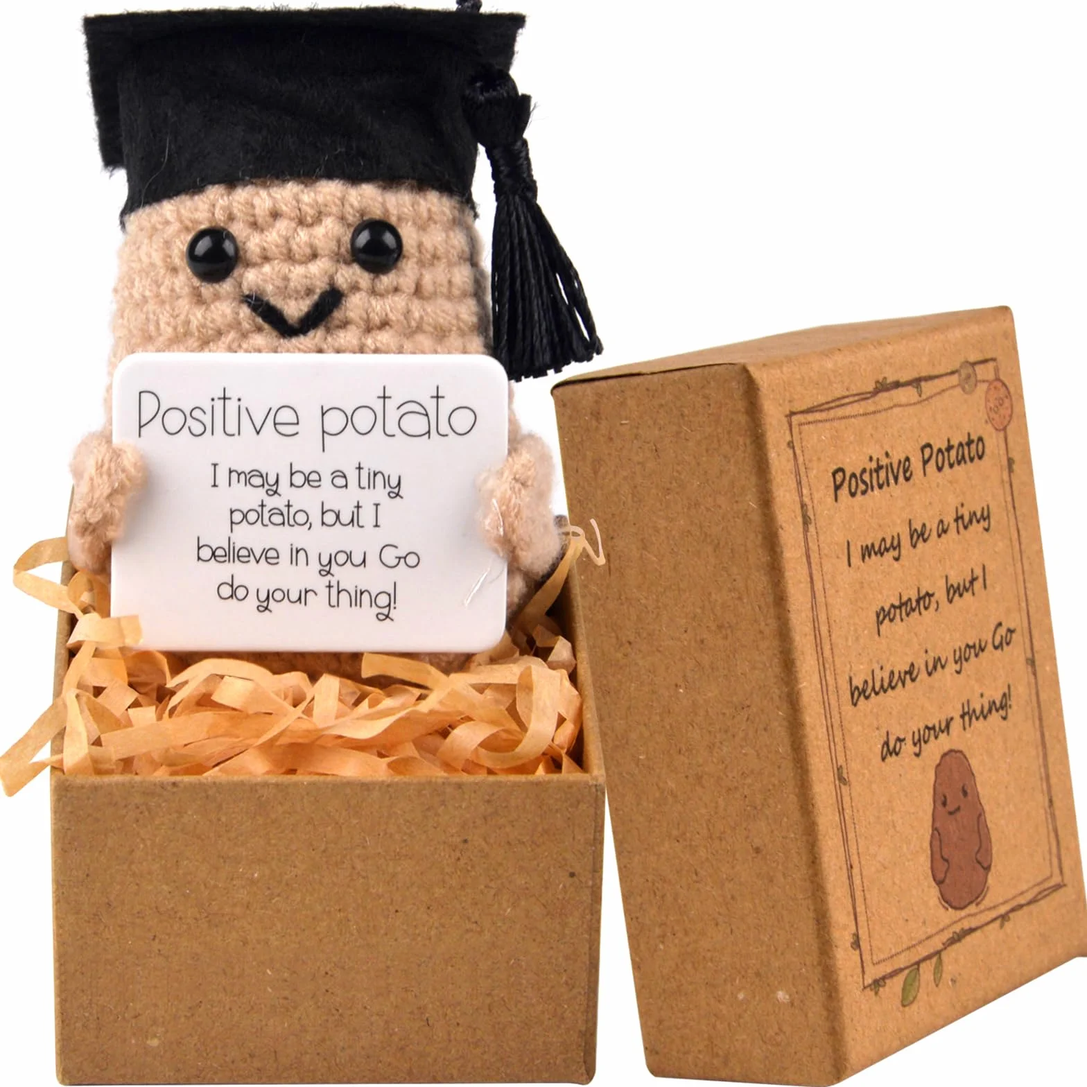 Pipihome Positive Potato Pocket Hug, divertente lana lavorata a maglia con biglietto positivo, regalo per compleanno, vacanze, feste, ufficio (grande B)